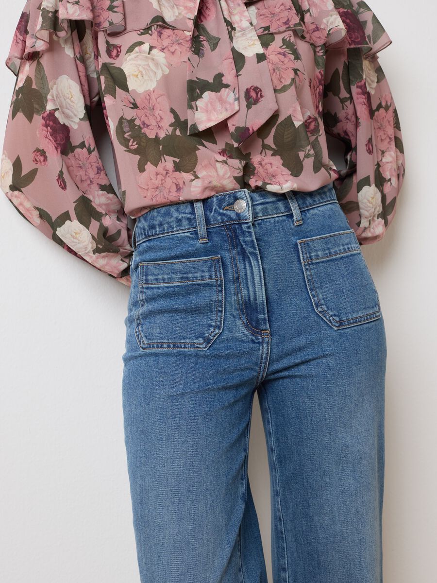 Blue stretchy denim wide leg trousers_3