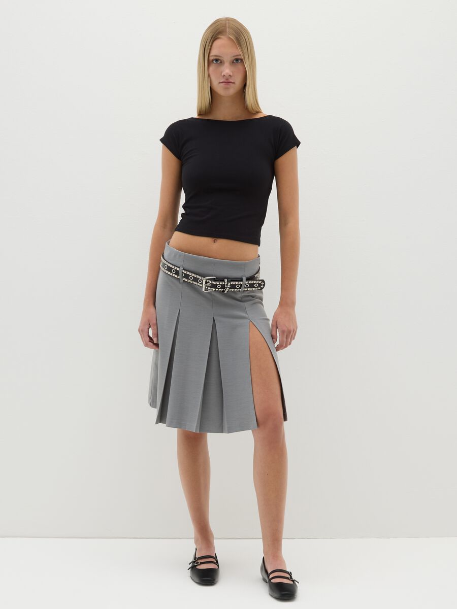 Women's black fitted stretch cotton t-shirt with bow_1
