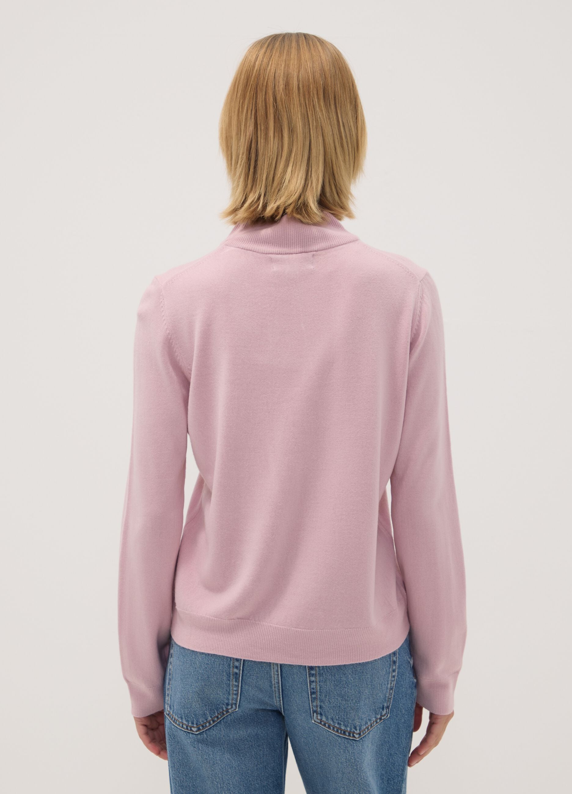 Pink long-sleeved top with high neck, regular fit
