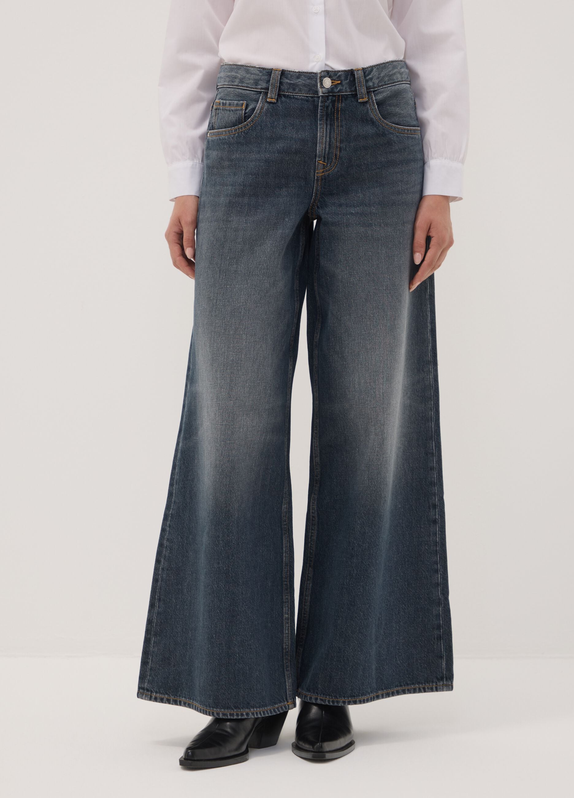 Blue pure cotton super wide-leg jeans