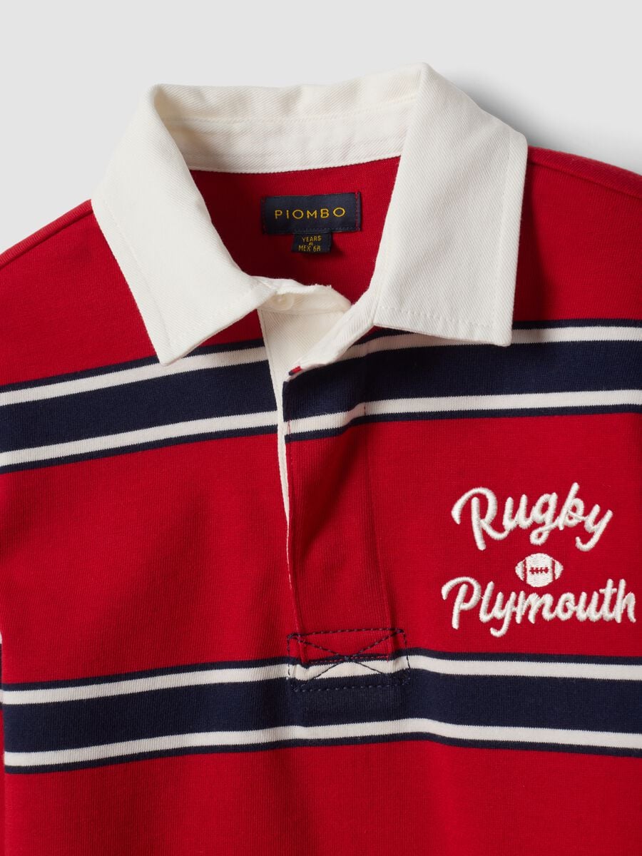 Polo rugby rossa in puro cotone a righe regular fit per bambino_4