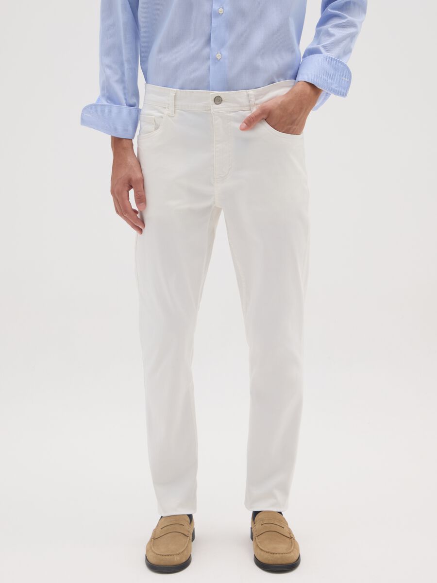 White Stretch Cotton Skinny Trousers_1
