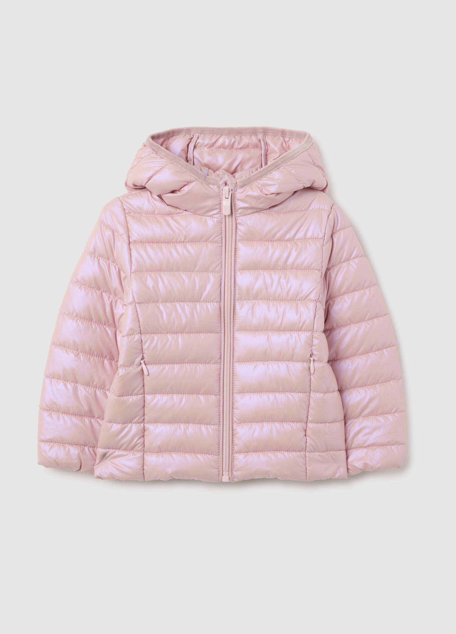 Pink padded girls' jacket with hood