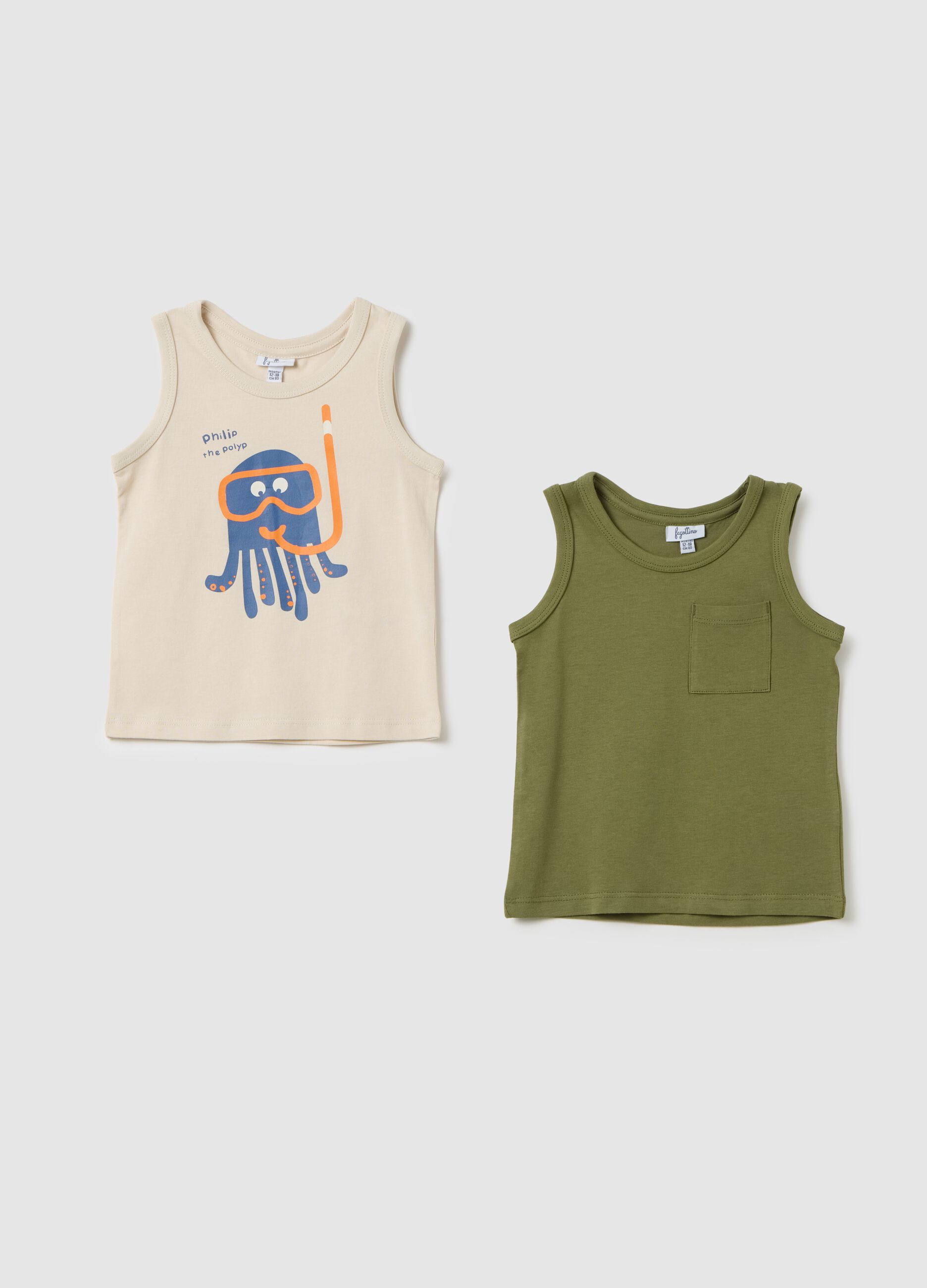 Children's Green Regular Fit Cotton Vest Twin-Pack