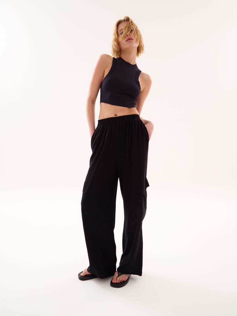 Wide-Leg Linen Cargo Trousers Black_2