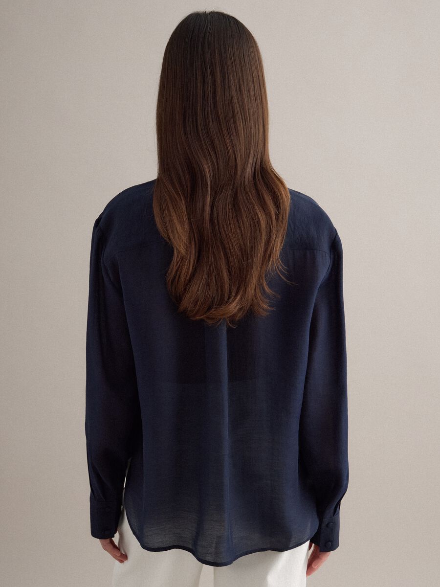 Blue long sleeve Lyocell shirt regular fit with classic collar_3