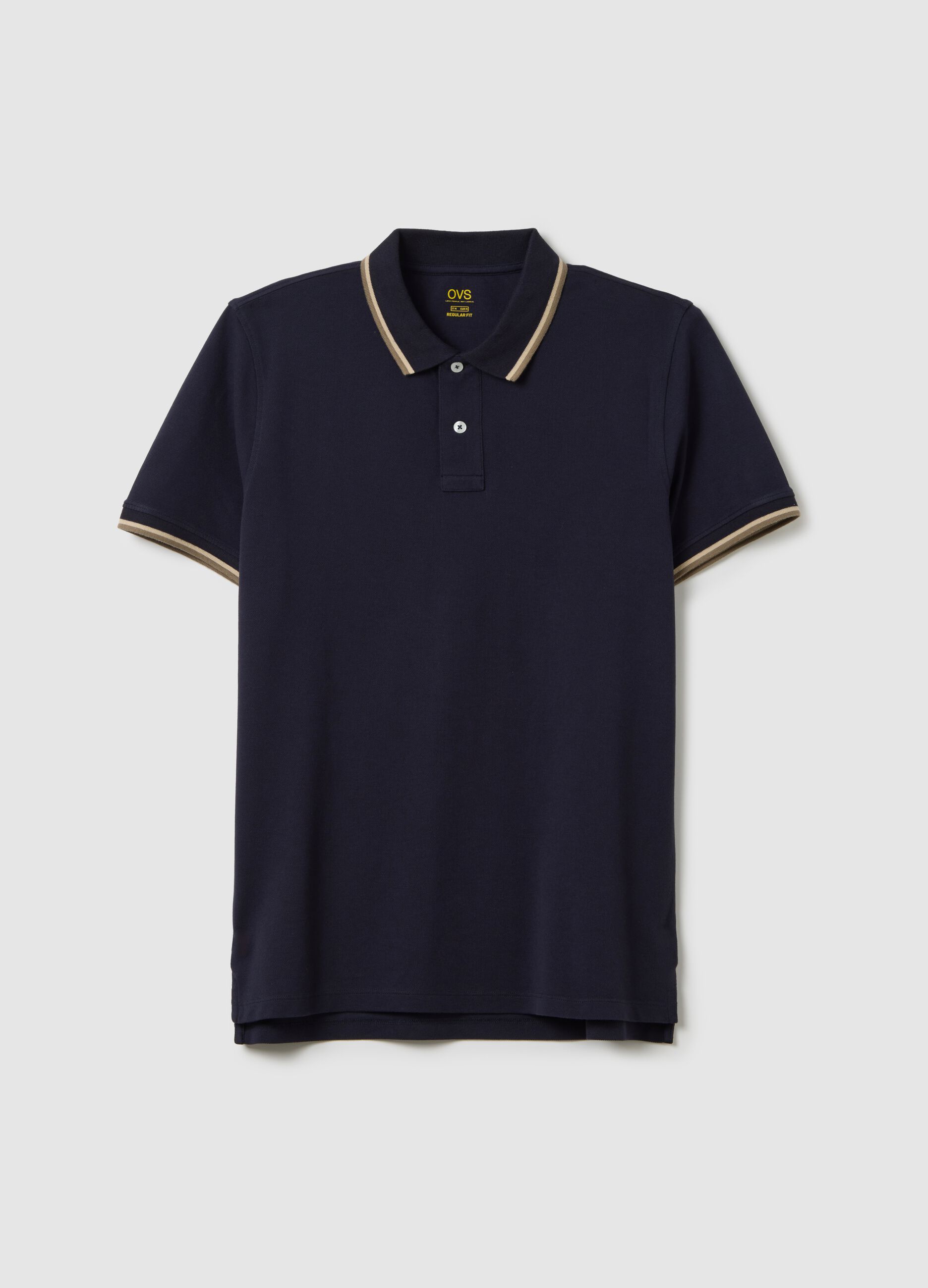 Blue short sleeve polo shirt in pure cotton