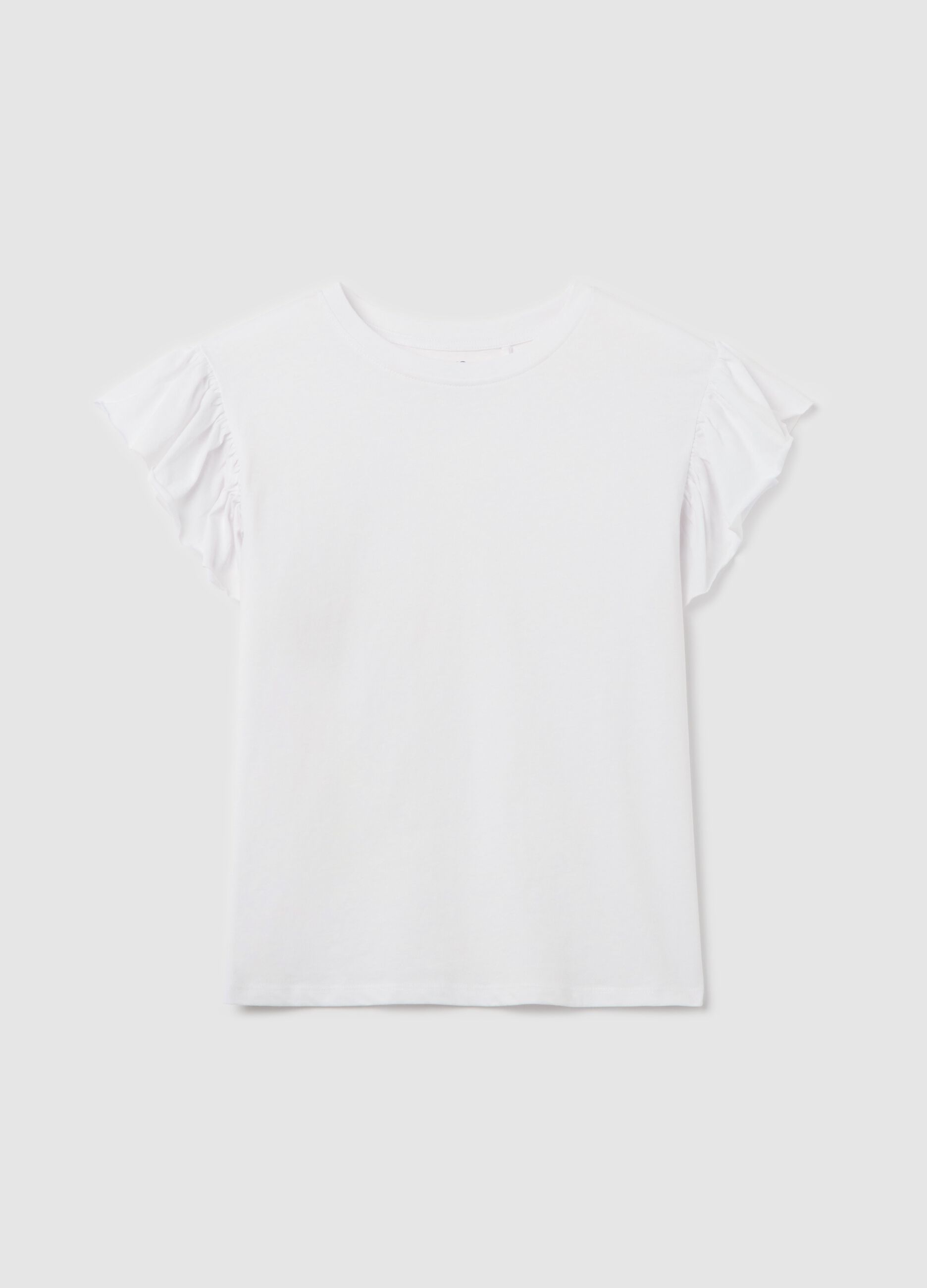 White T-shirt with short sleeves and flounce