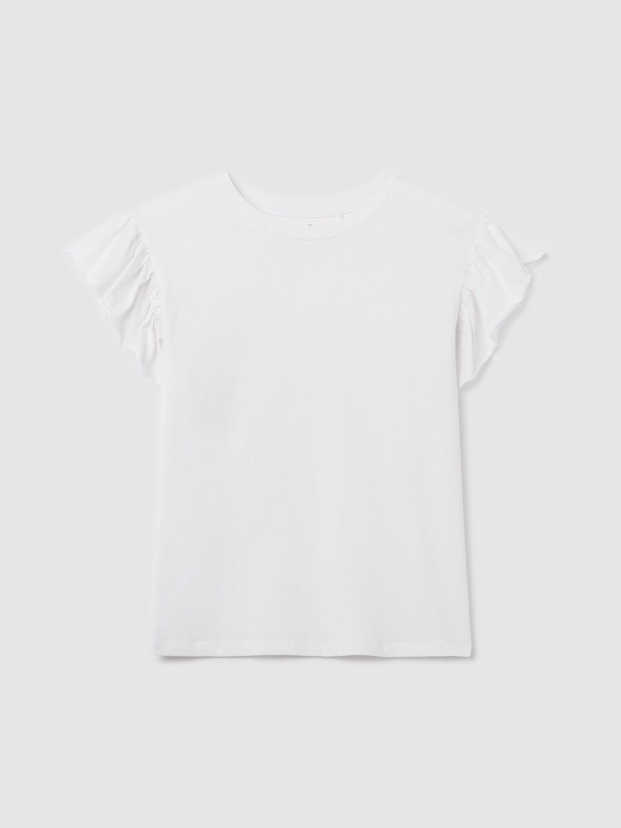 White T-shirt with short sleeves and flounce_4