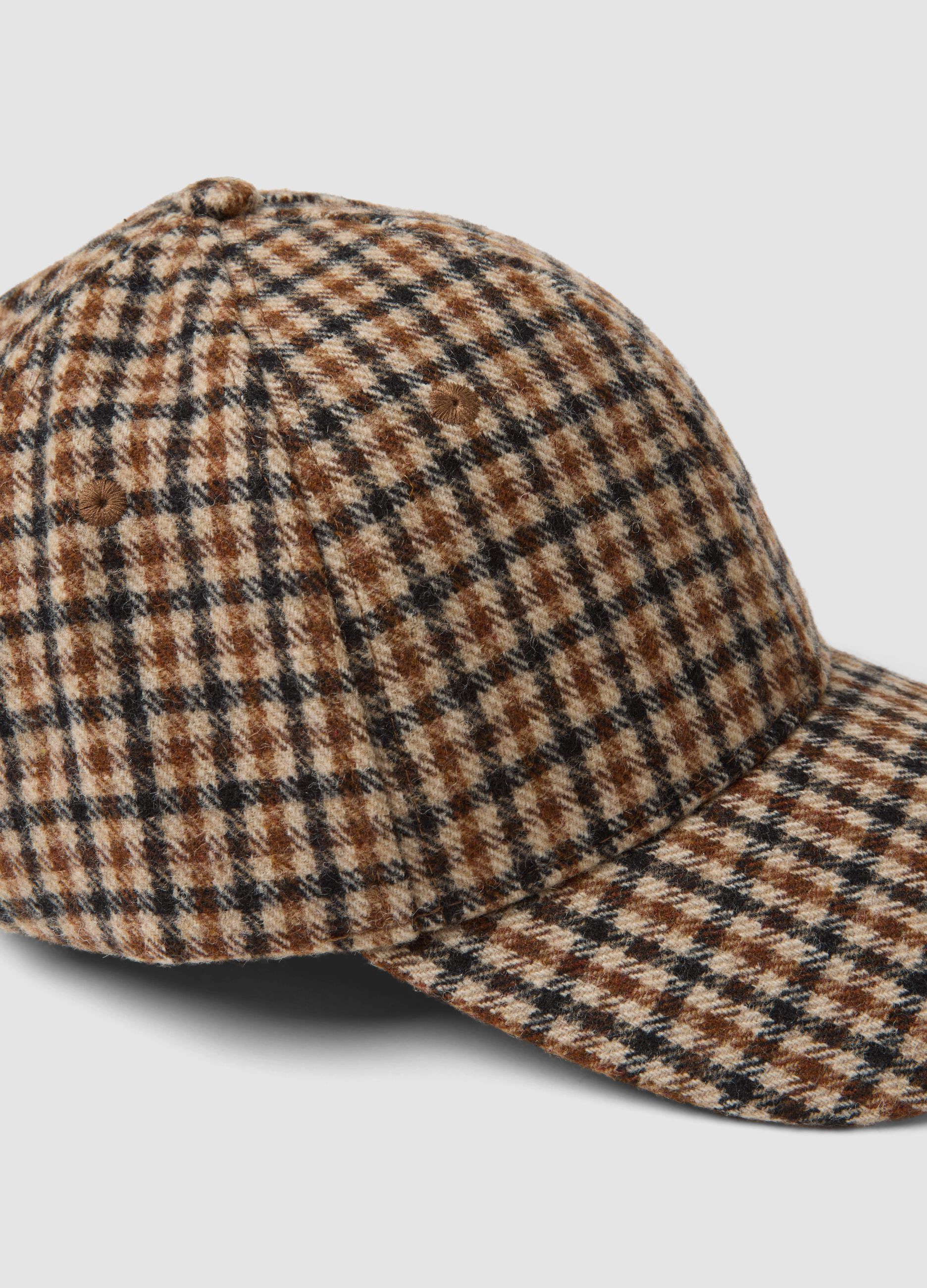 Cappello baseball marrone in misto lana a quadri