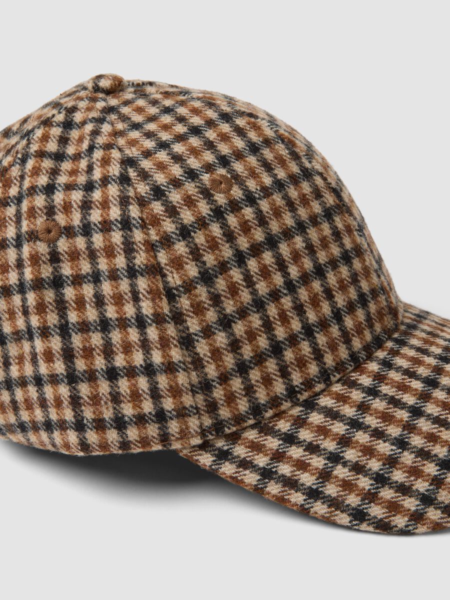 Cappello baseball marrone in misto lana a quadri_1