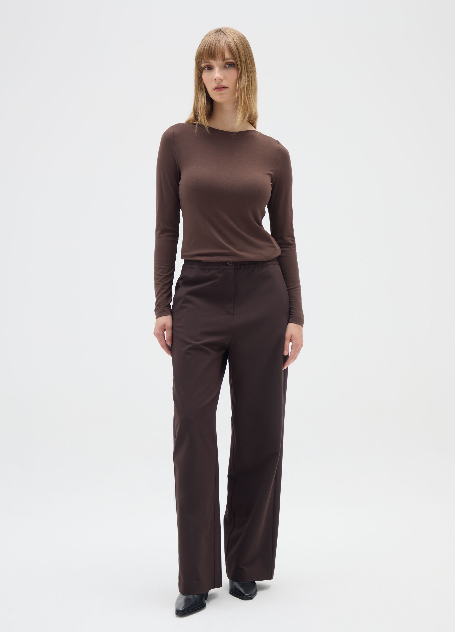 Brown stretch viscose T-shirt regular fit