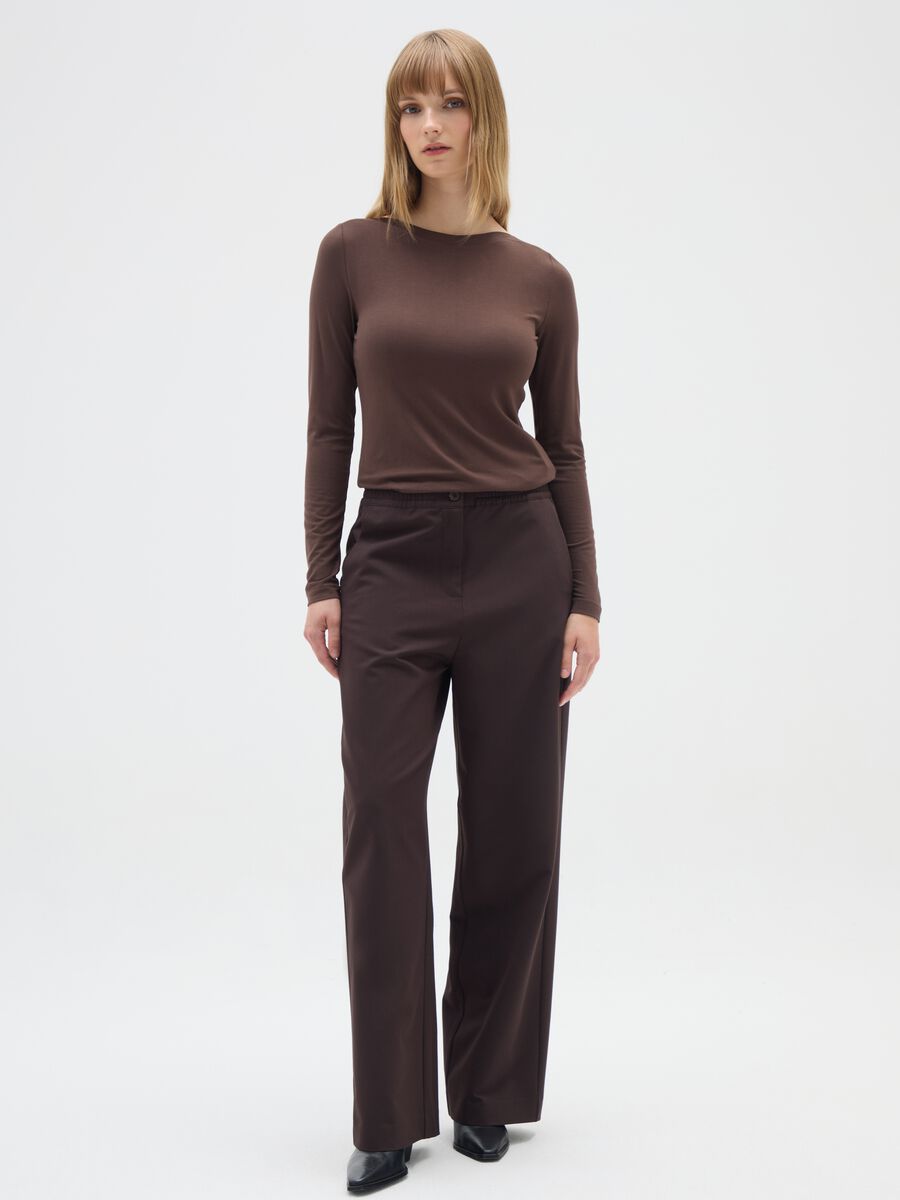 Brown stretch viscose T-shirt regular fit_1