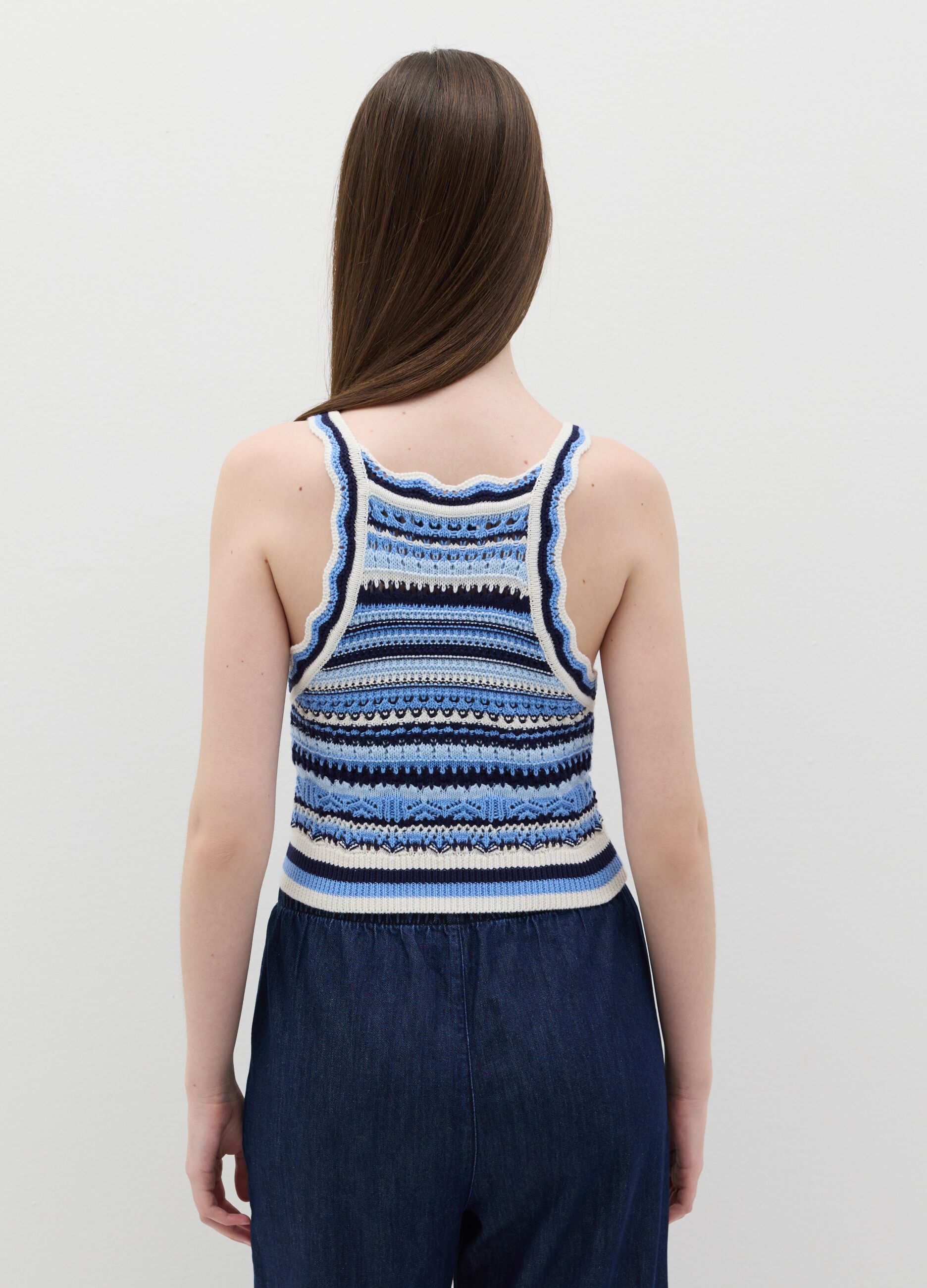 Cropped tank top in multicoloured crochet