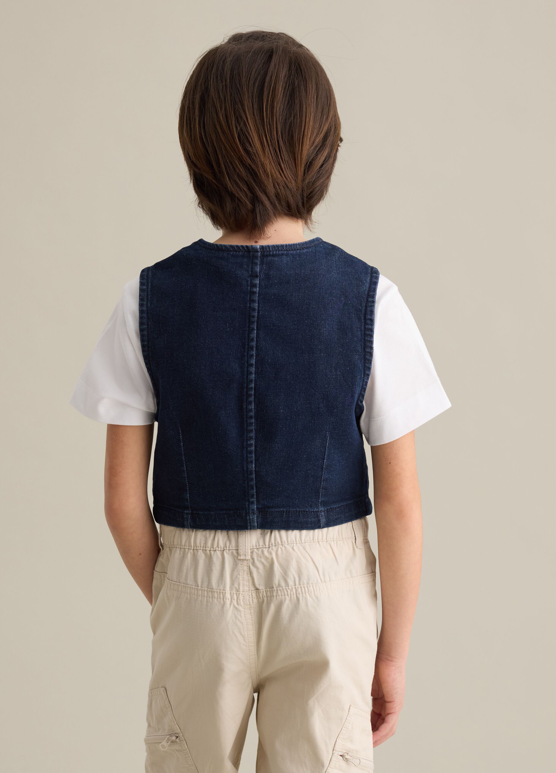 Blue gilet in stretch denim