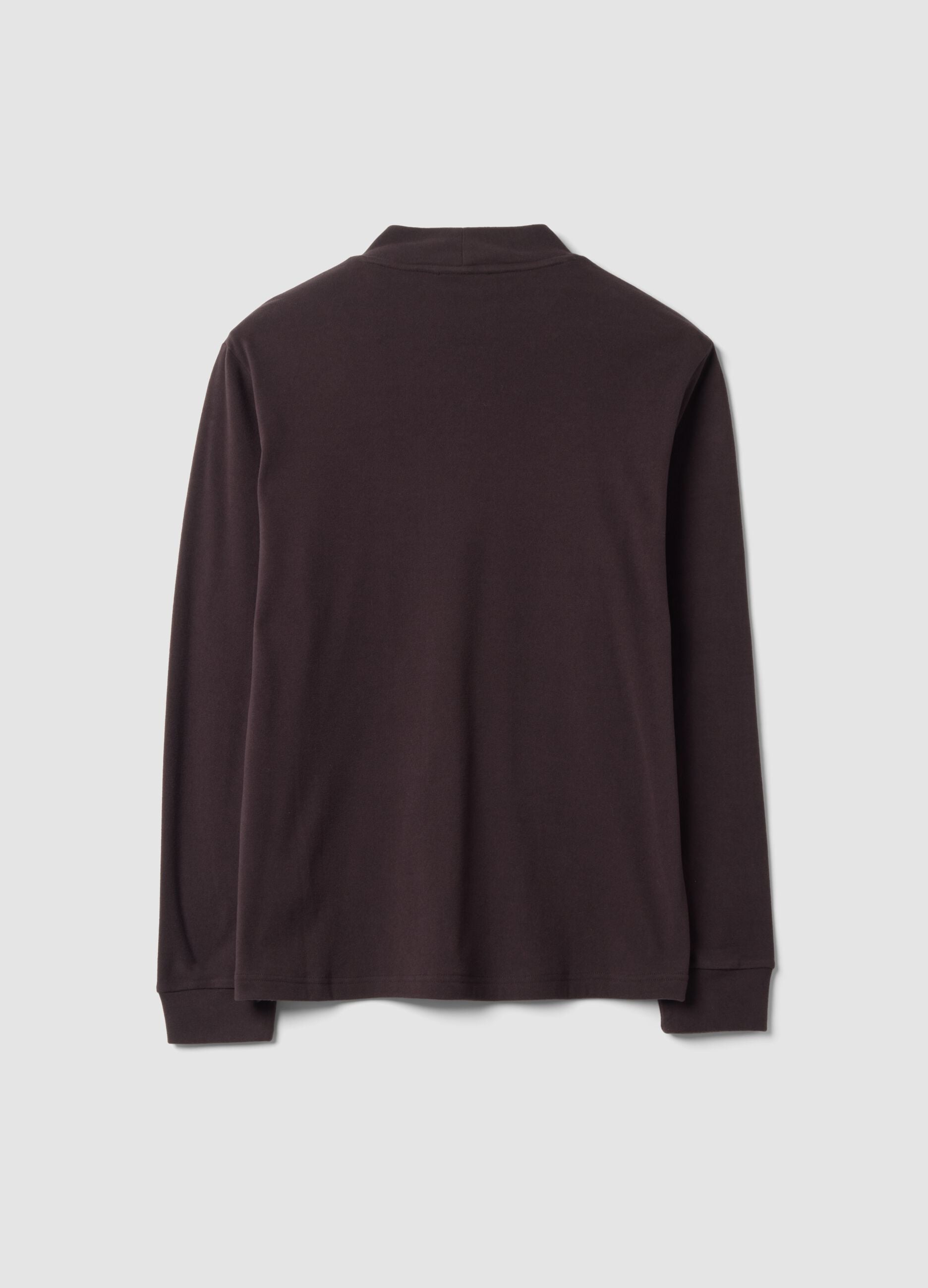Brown stretch-fabric top with high neck
