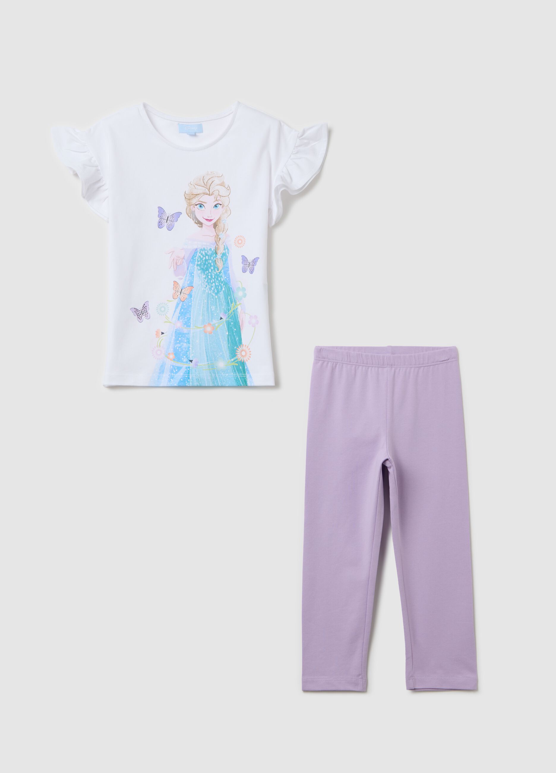 Jogging set bianco e viola in cotone stretch stampa Elsa