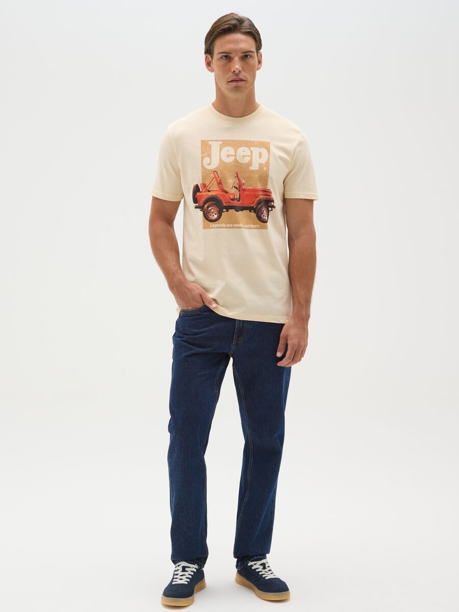 Men's beige pure cotton regular fit t-shirt with print_1