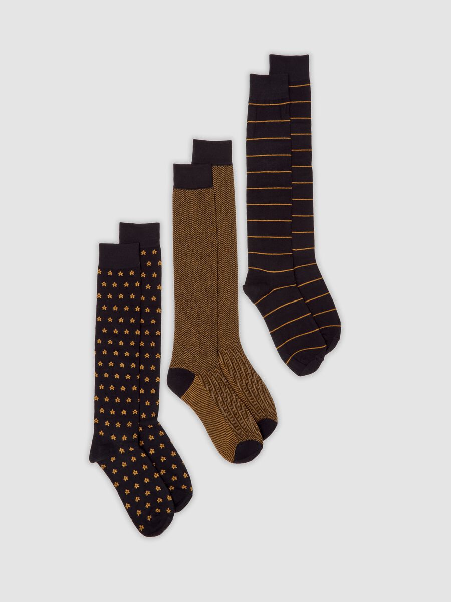 Three-pack of multicoloured long socks in stretch organic cotton_0