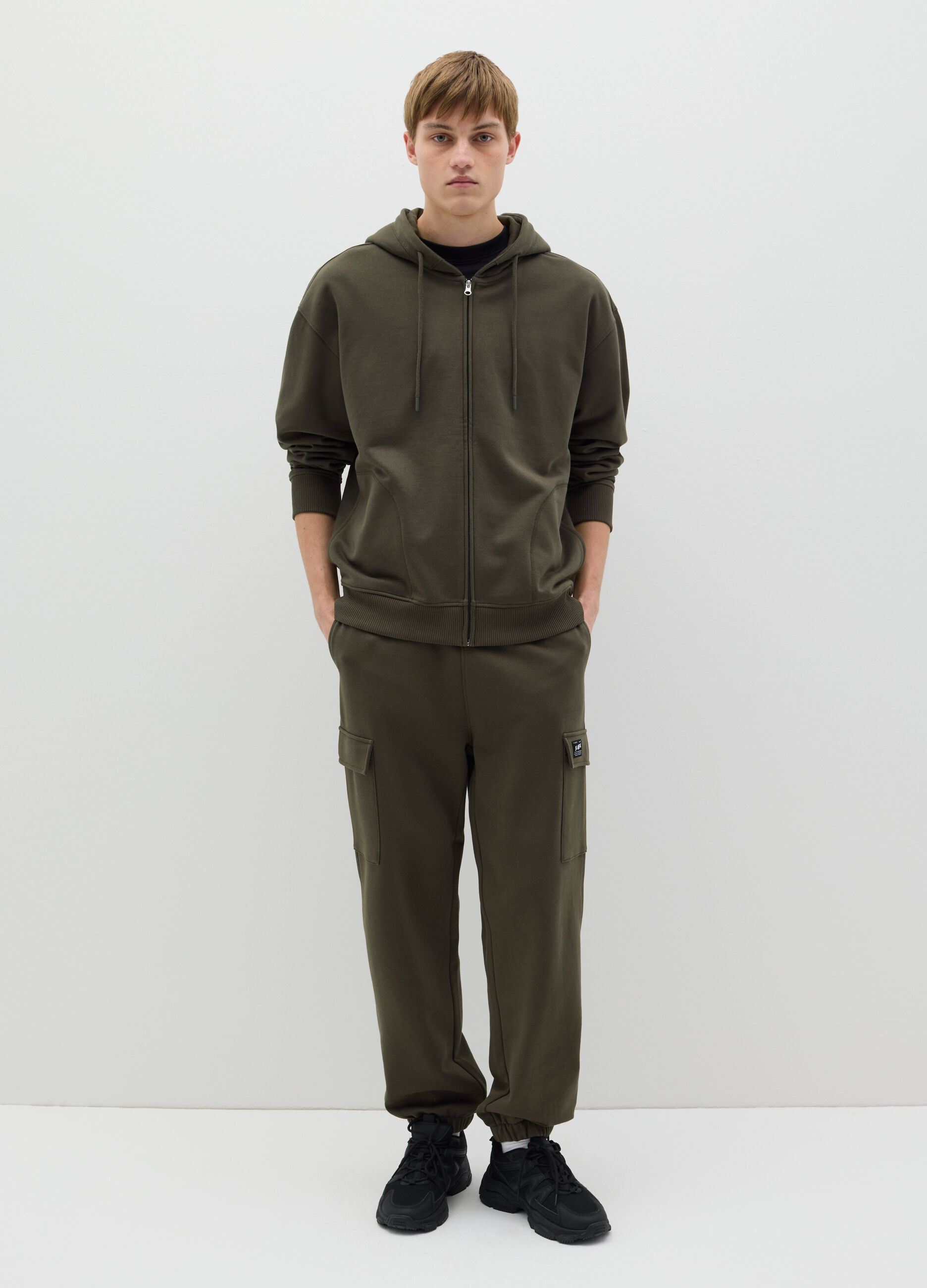 Over-fit full-zip sweatshirt in cotton with hood