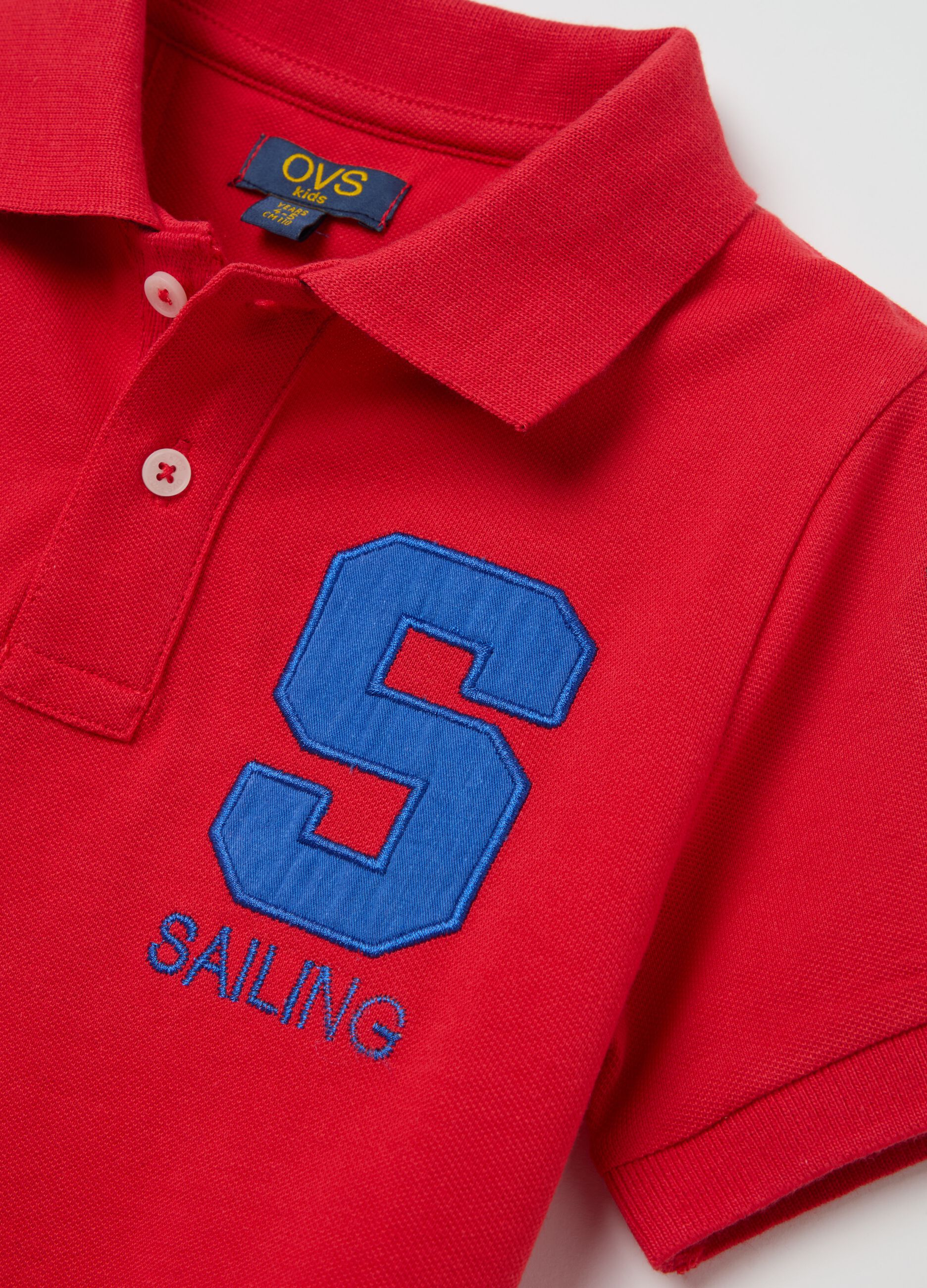 Cotton polo shirt with patch and "Yacht Club" embroidery