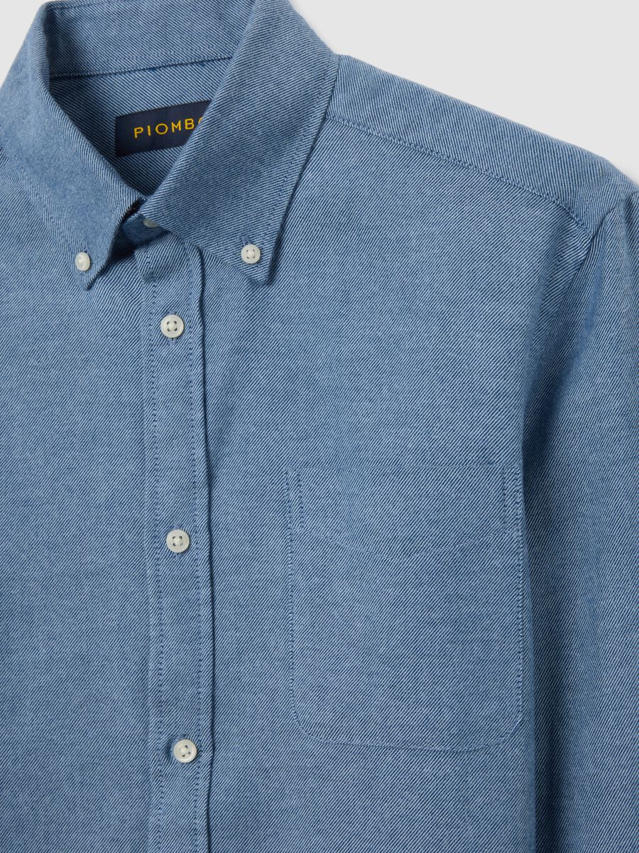 Camicia in puro cotone blu regular fit in flanella_1