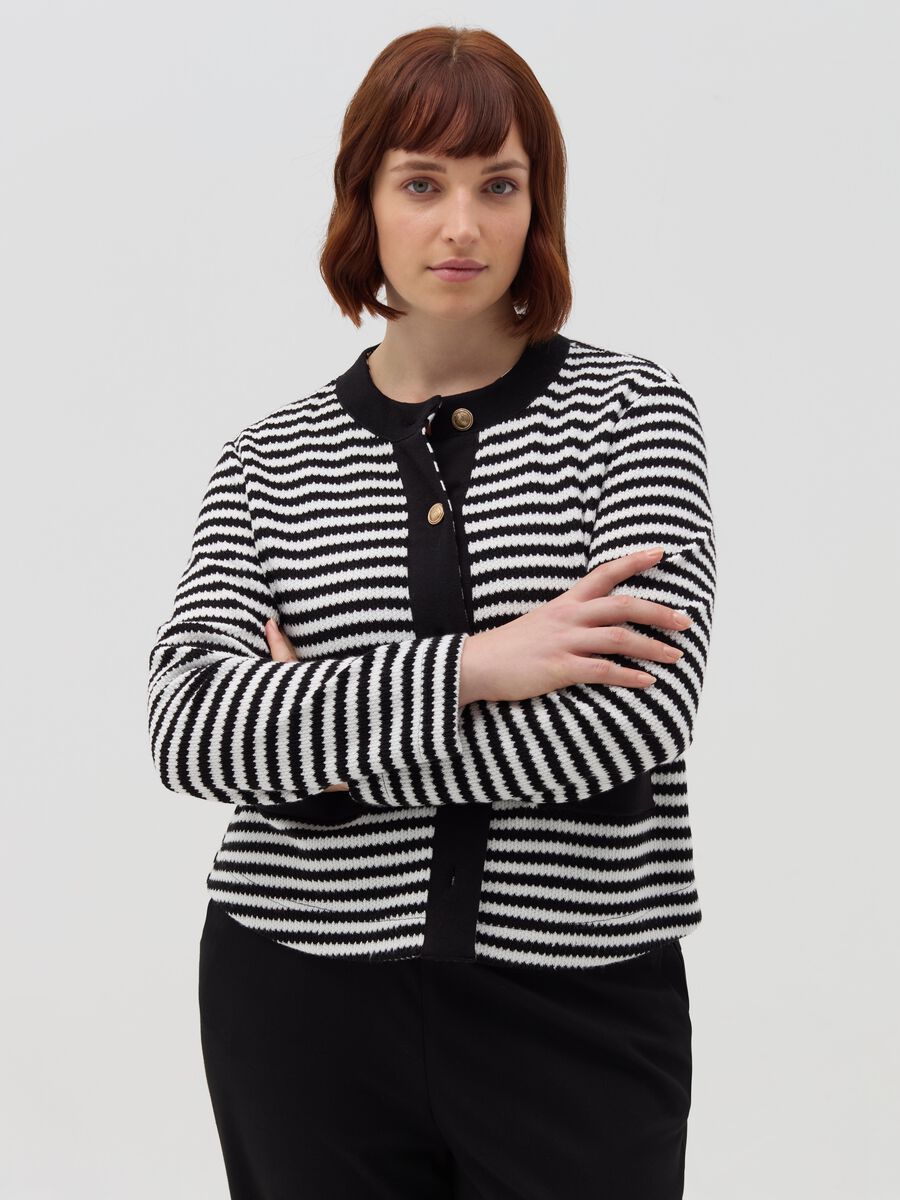Curvy striped cardigan with golden buttons_0