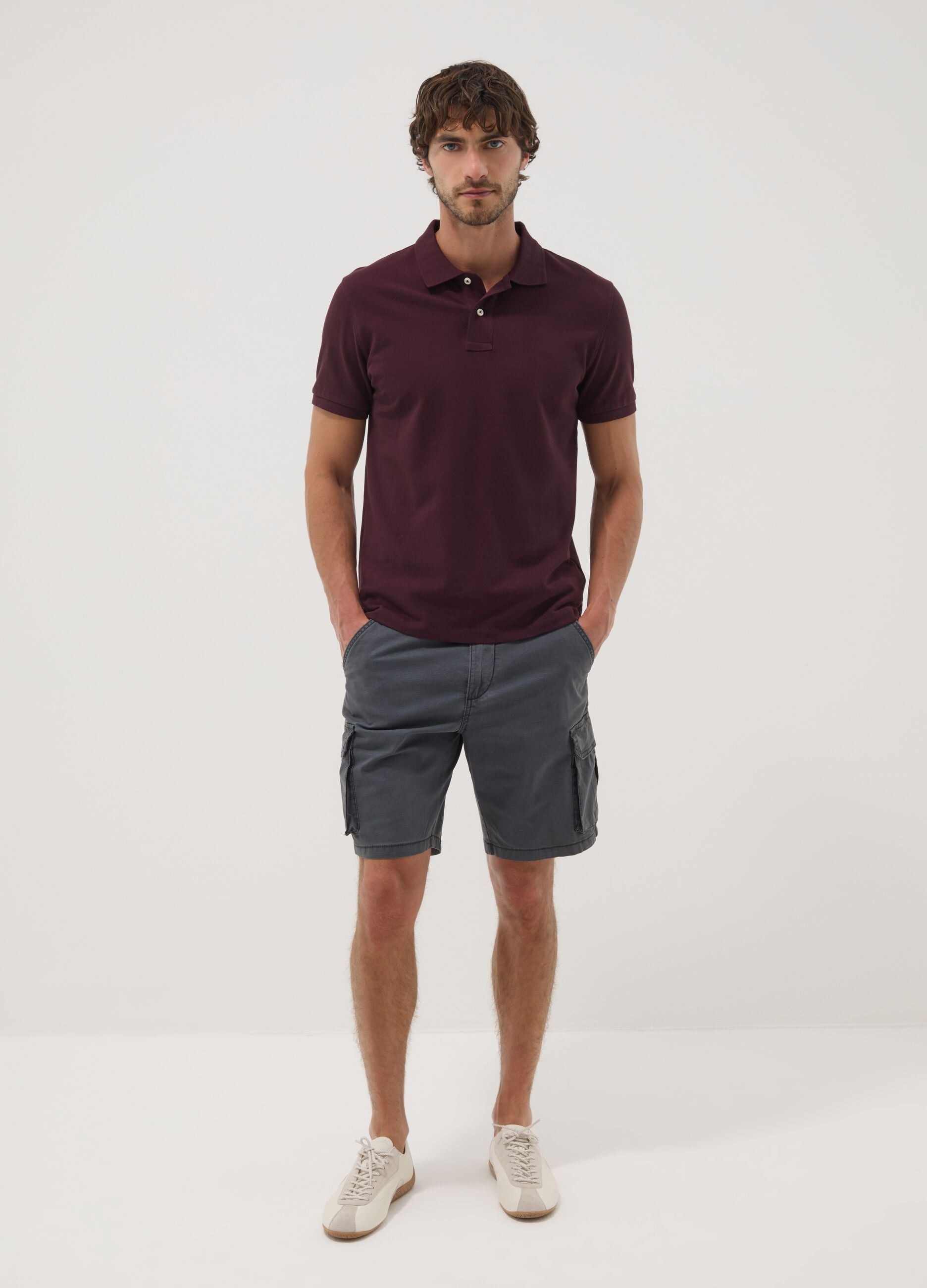 Grey stretch cotton cargo shorts