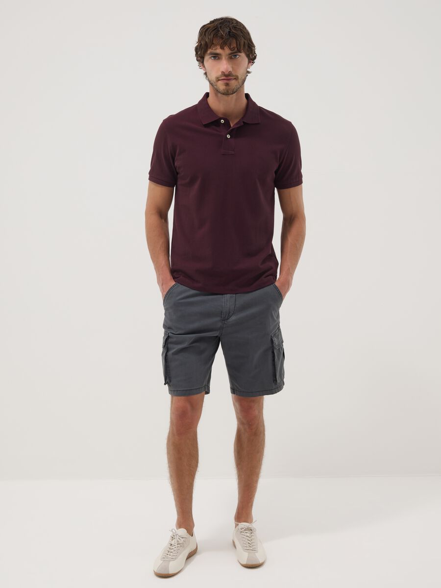 Grey stretch cotton cargo shorts_0