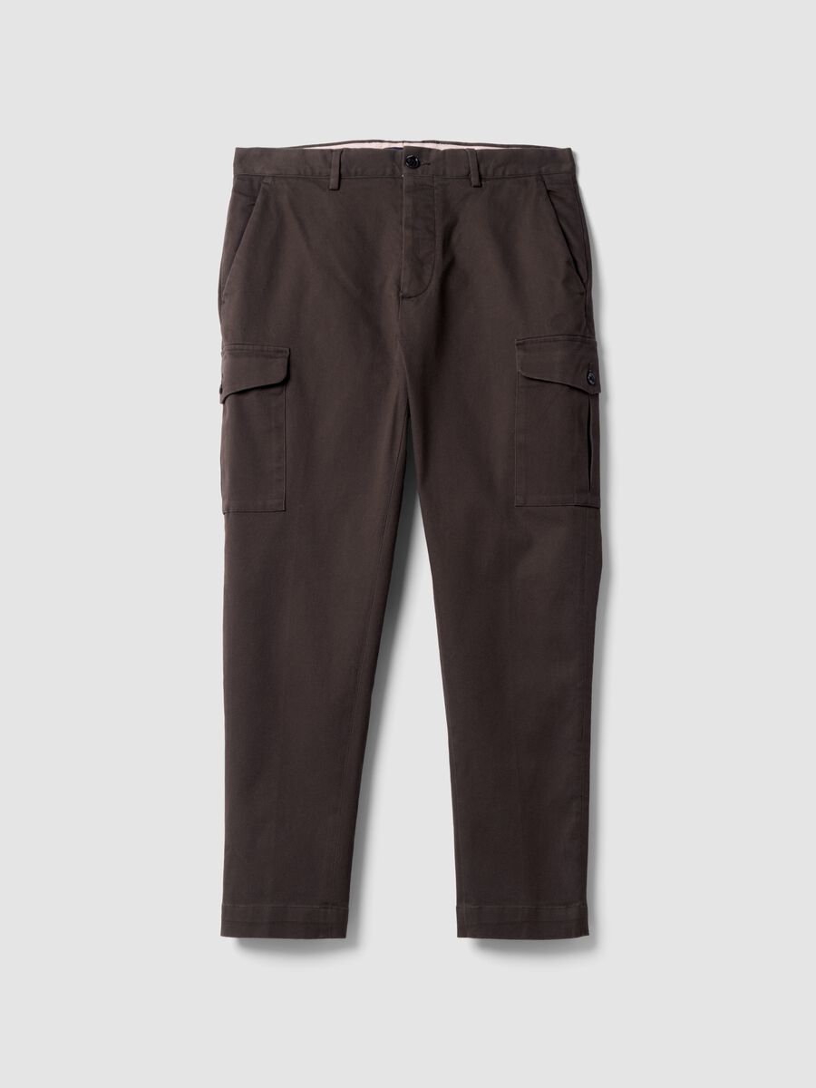 Pantaloni marroni cargo in twill di cotone elasticizzato comfort fit_4