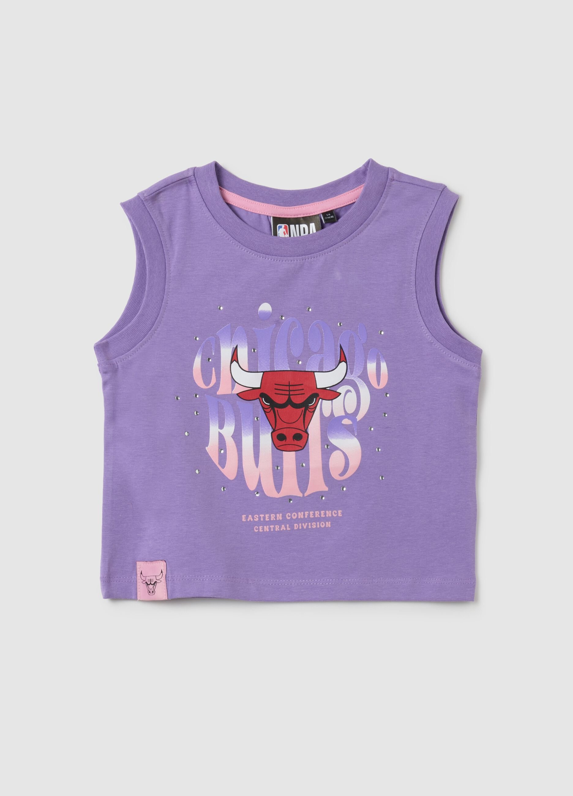 Girls' Violet Cotton Vest Regular Fit with Chicago Bulls Print