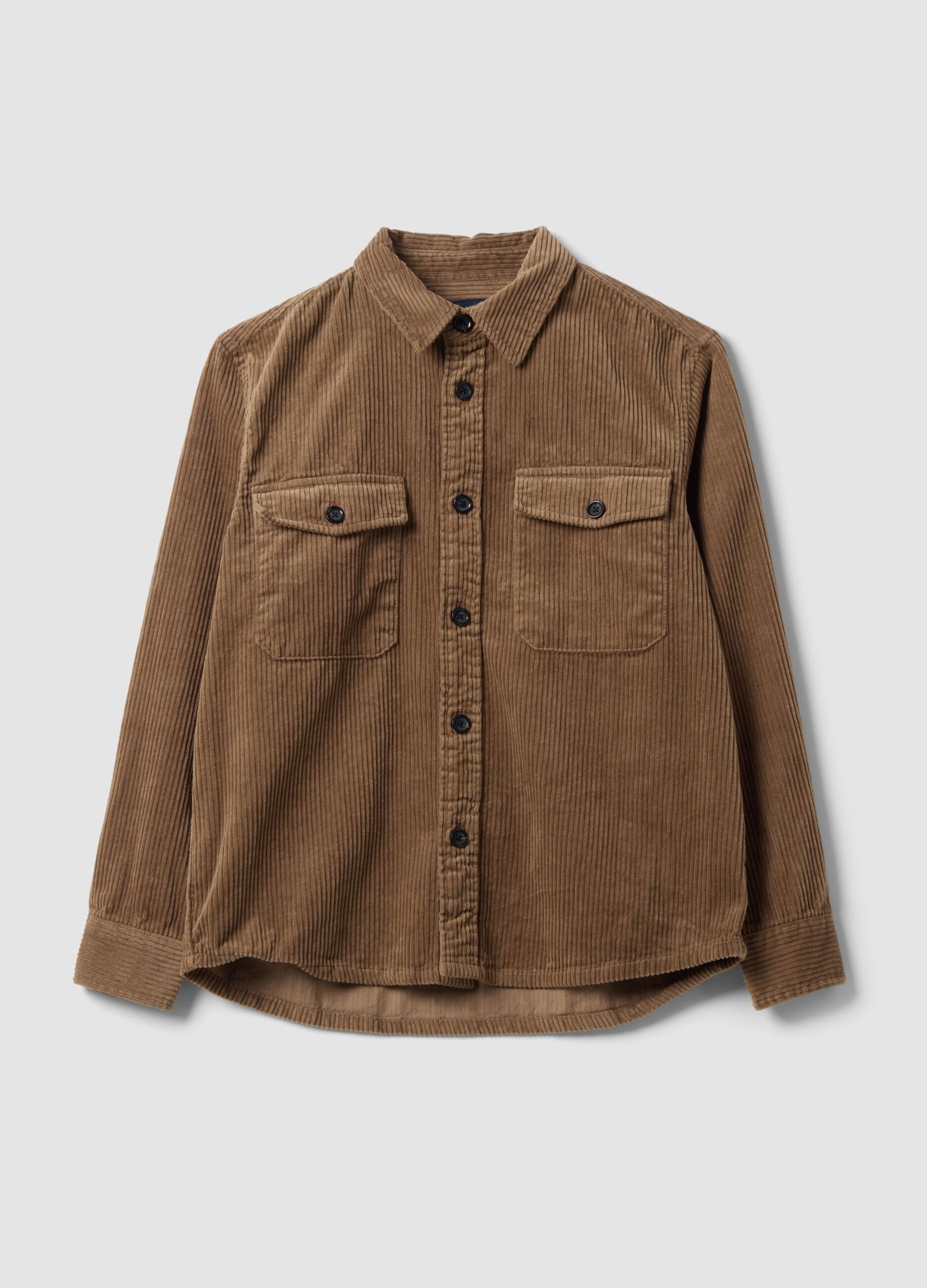 Brown pure cotton ribbed over-fit shacket
