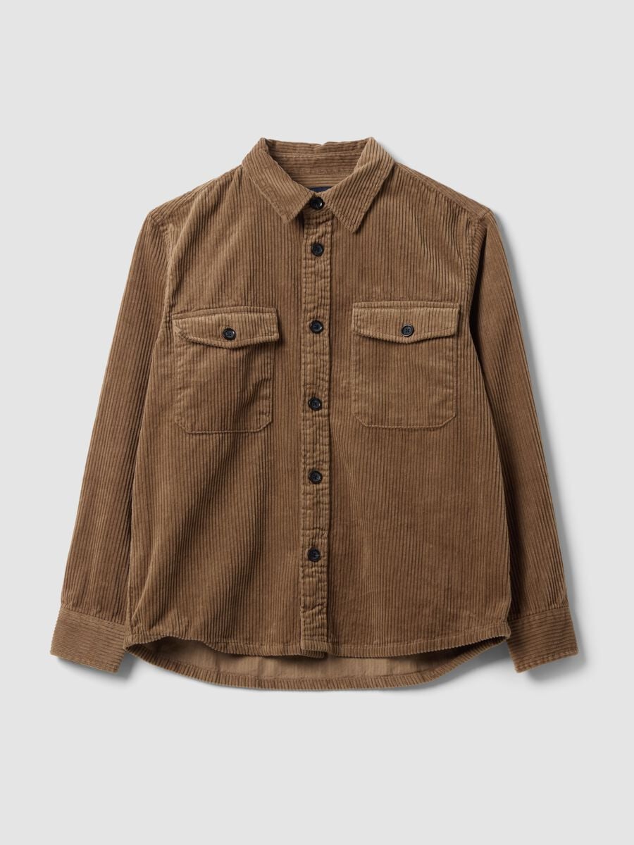 Shacket marrone in puro cotone a coste over fit_0