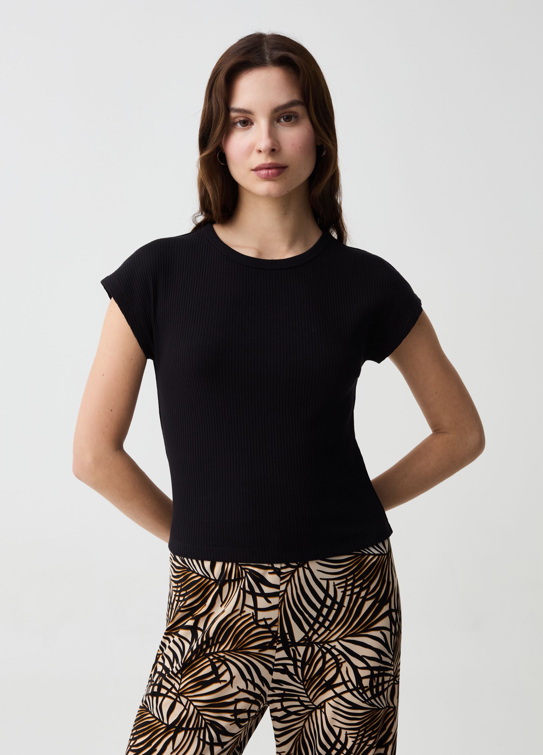 Essential ribbed T-shirt with kimono sleeves