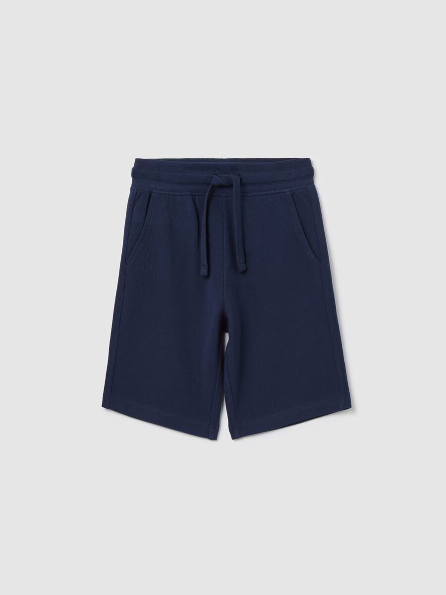 Blue shorts in cotton with drawstring_0