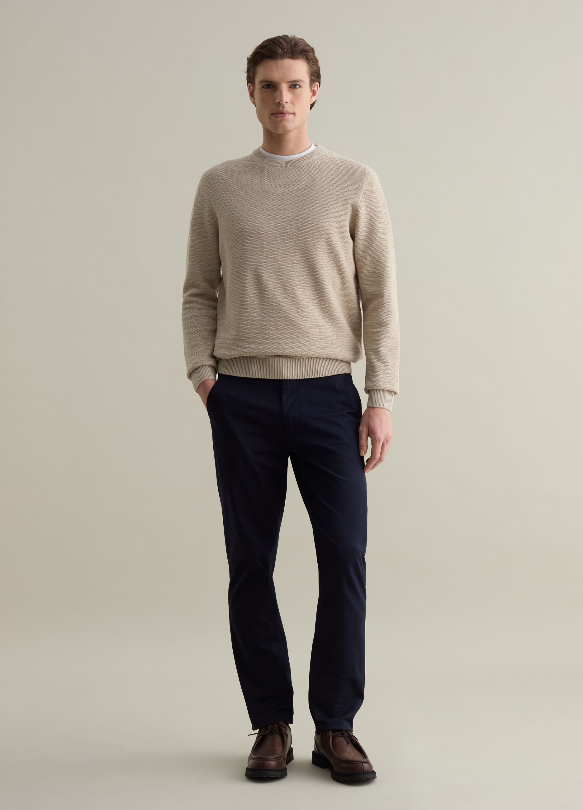 Cotton pullover with wavy trim