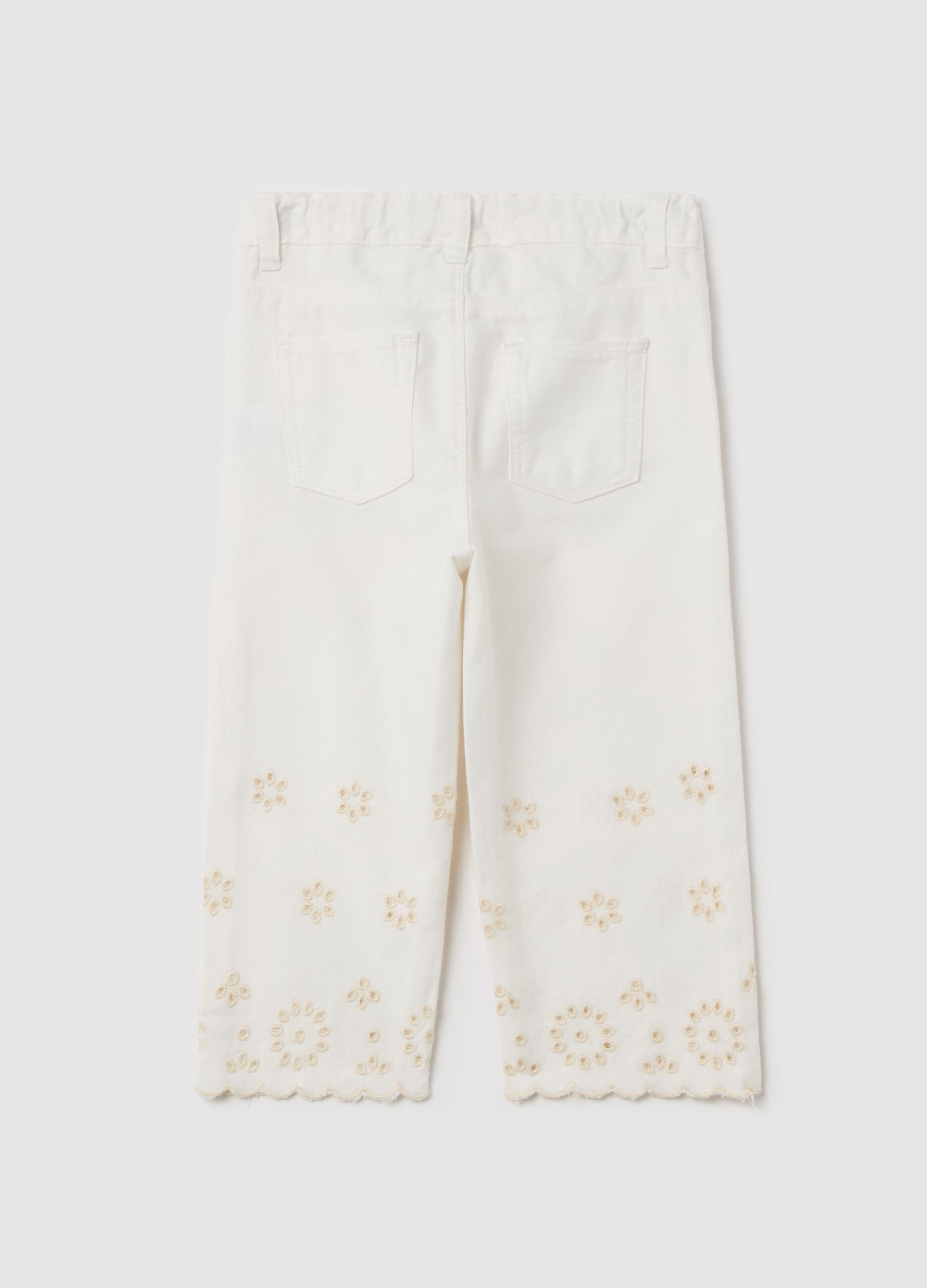 Five-pocket trousers with broderie anglaise embroidery