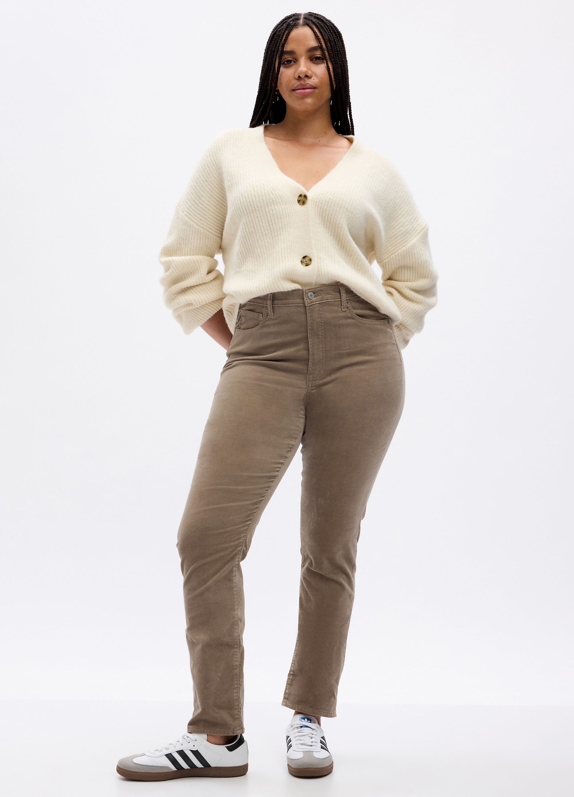 Pantaloni slim fit in velluto a vita alta