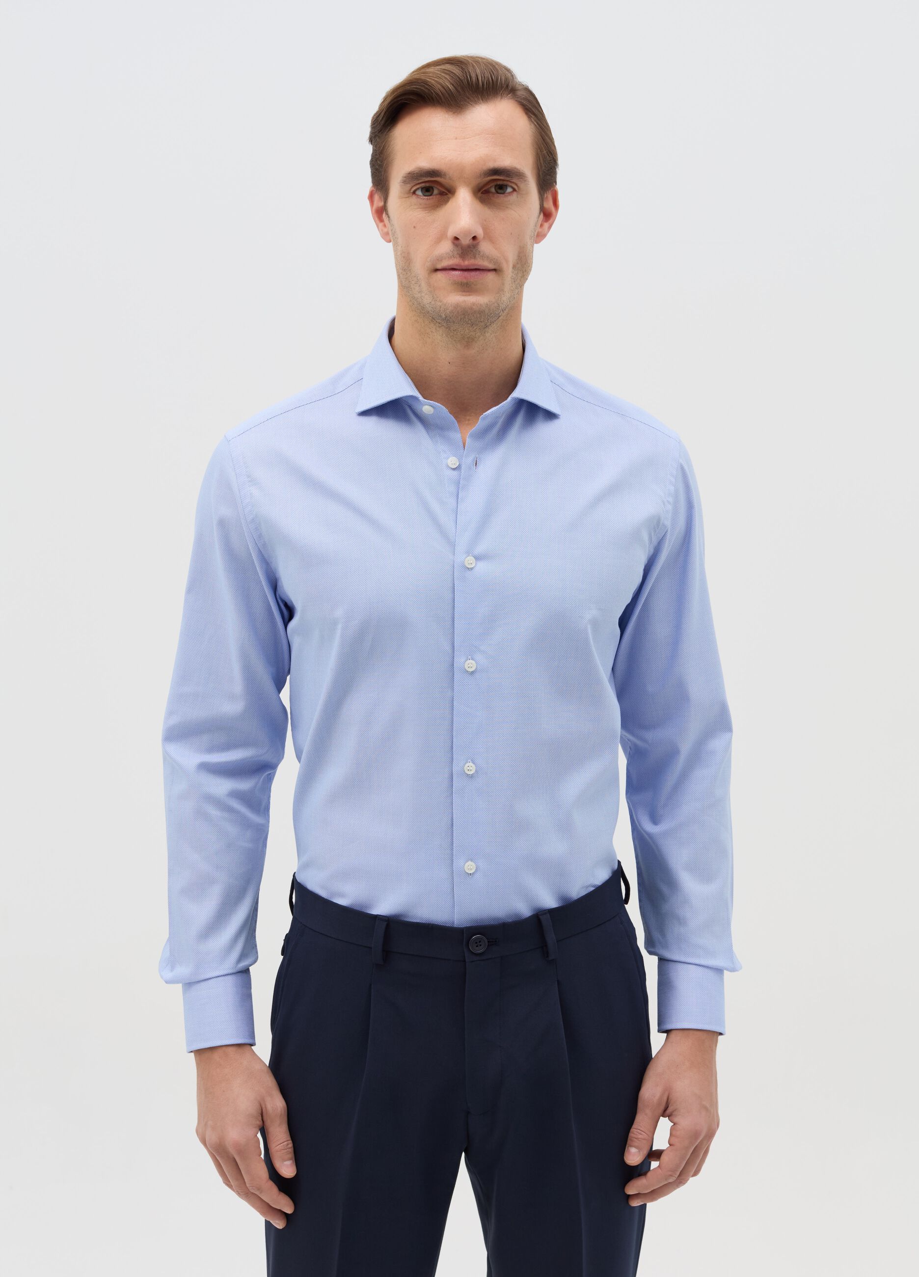 Camicia regular fit easy iron in cotone oxford azzurro