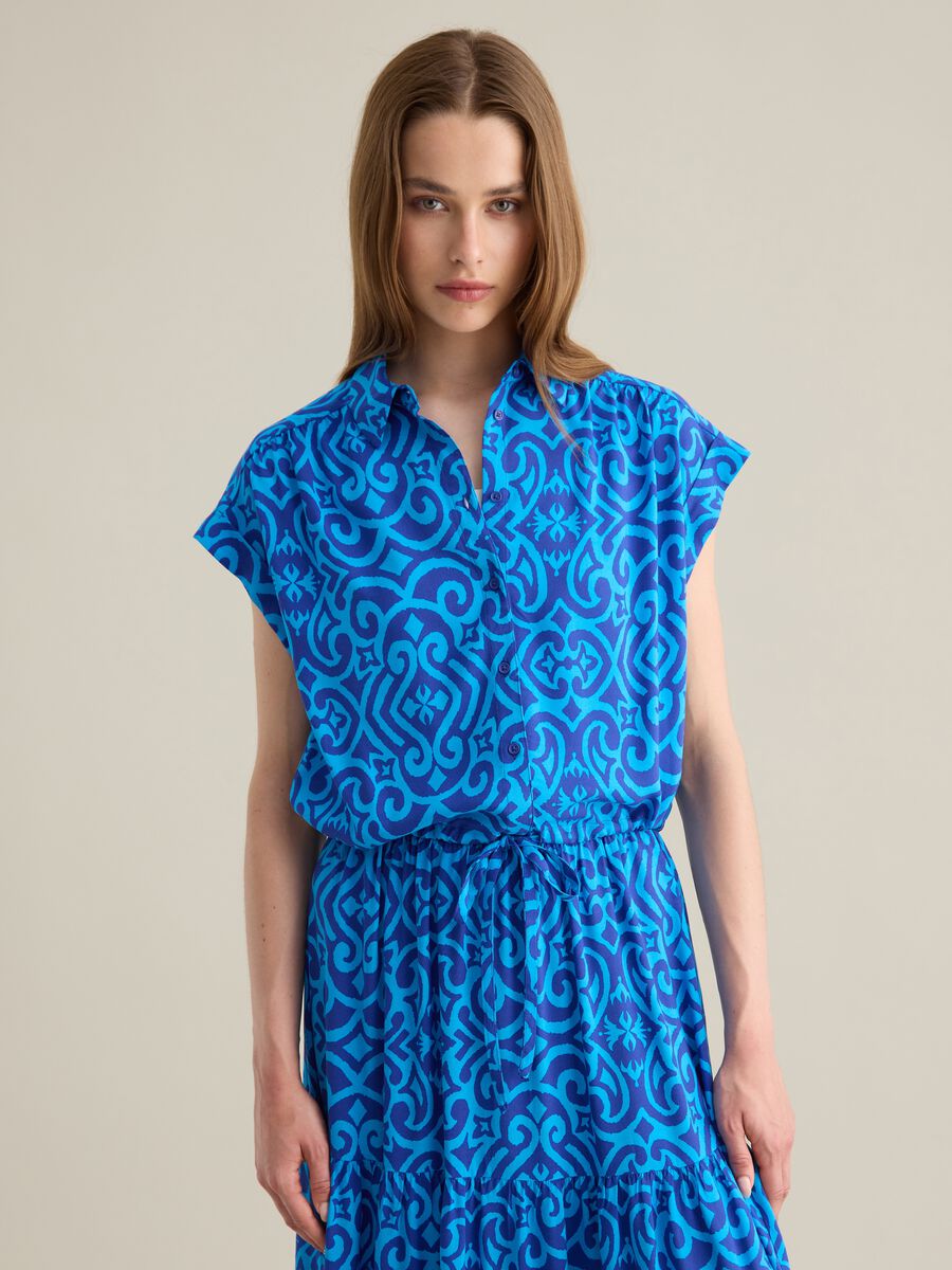 Women's short shirt in pure multicolour viscose regular fit_0