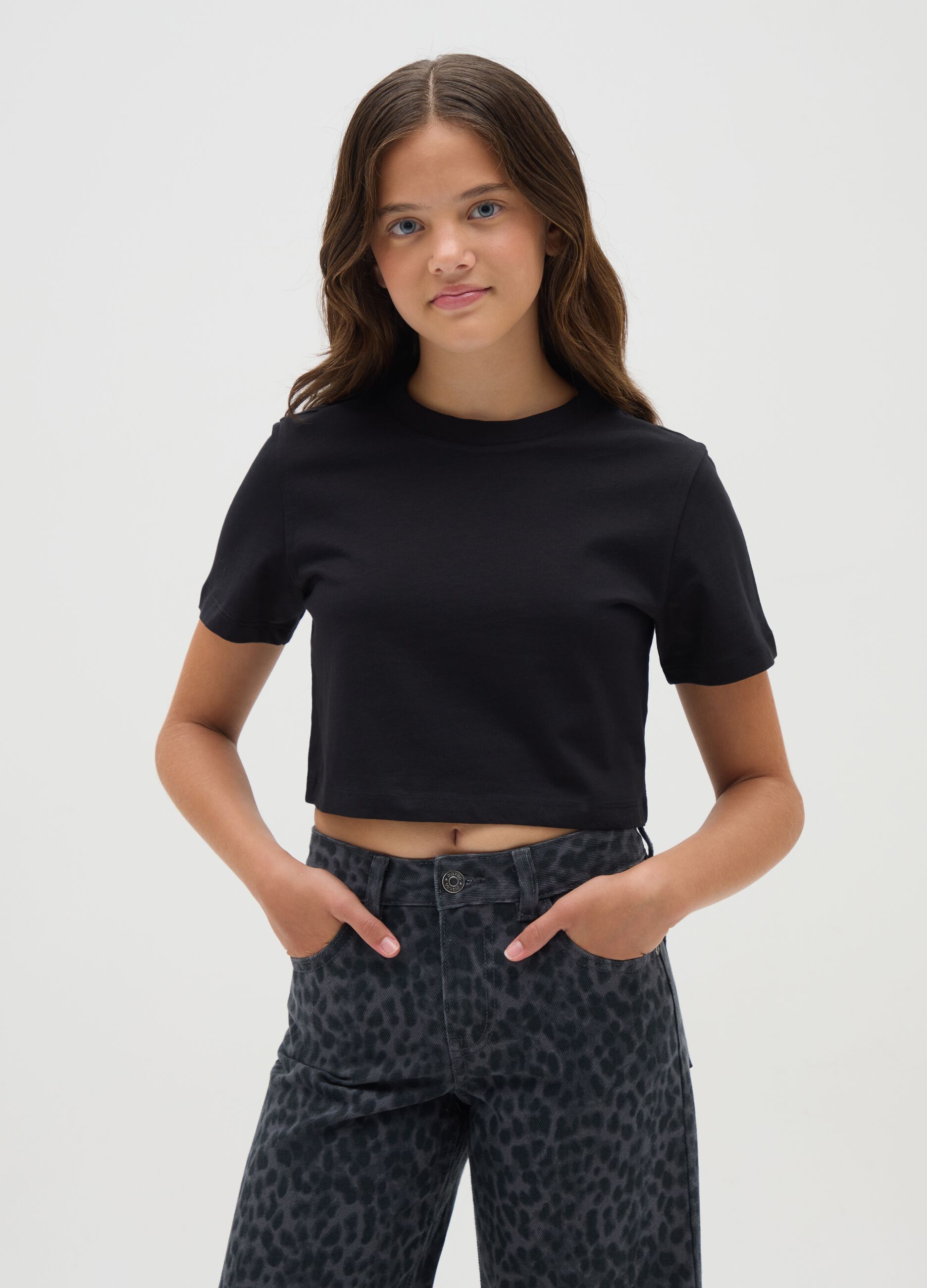 Girls' pure cotton black T-shirt
