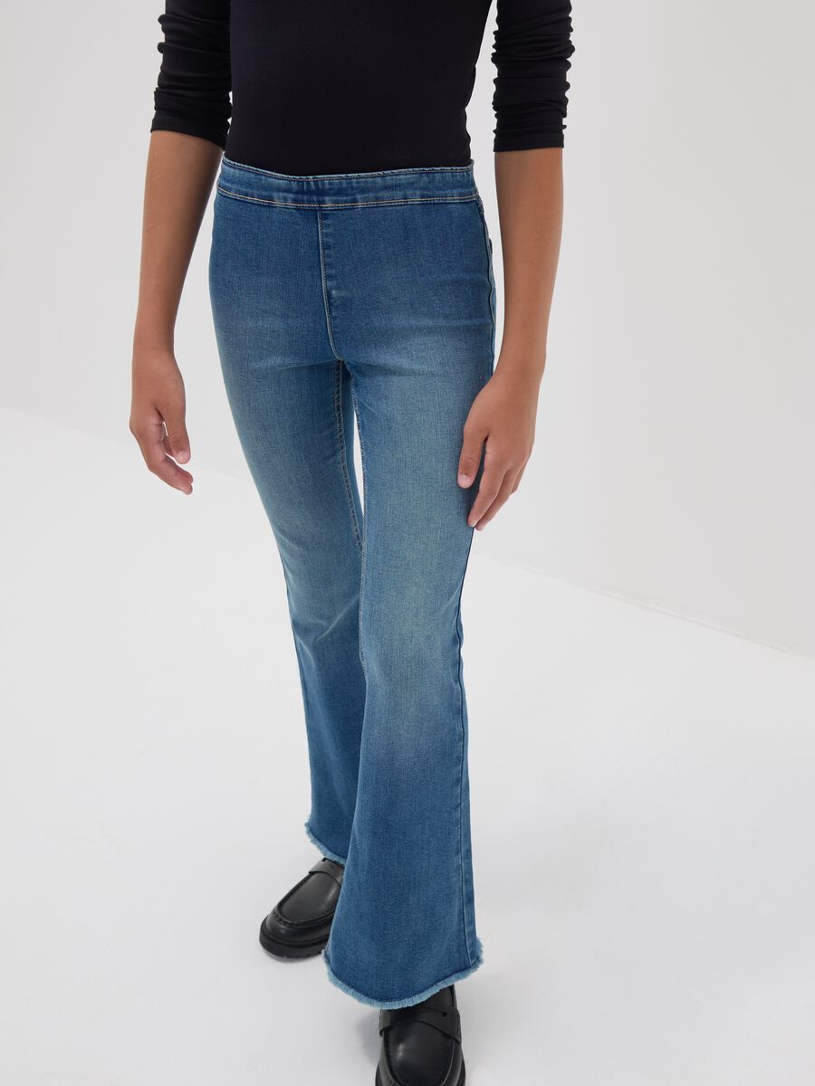 Jeggings blu flare in cotone e viscosa elasticizzata per ragazza_2