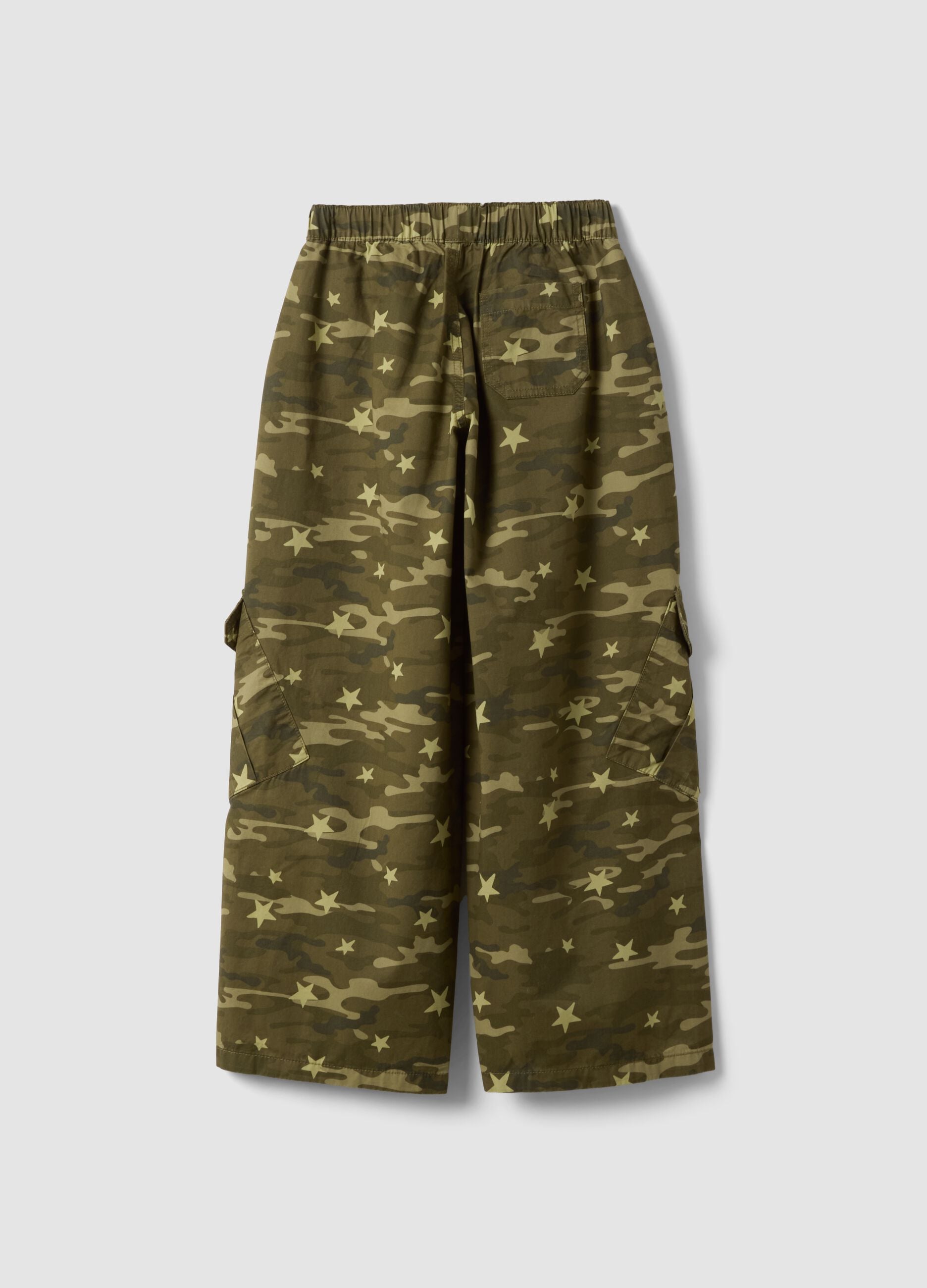 Green pure cotton wide-leg trousers with camo print