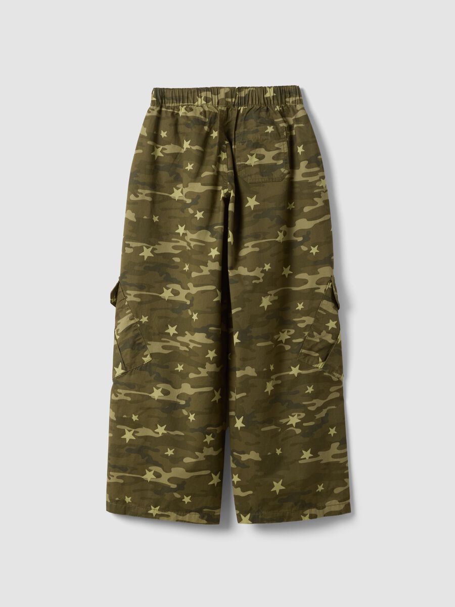 Pantaloni verdi in puro cotone wide leg con stampa mimetica_2