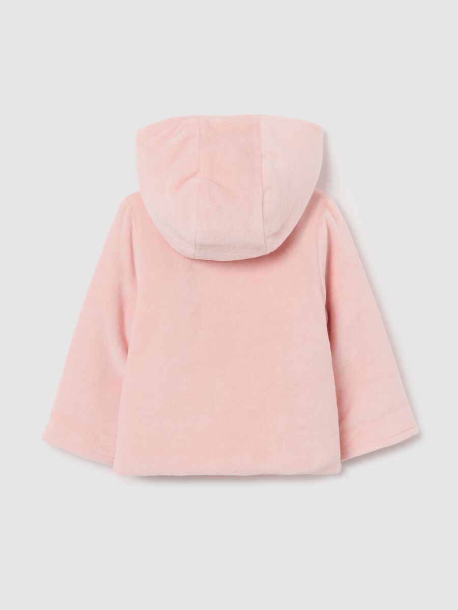 Pink velour regular fit baby jacket with buttons_1