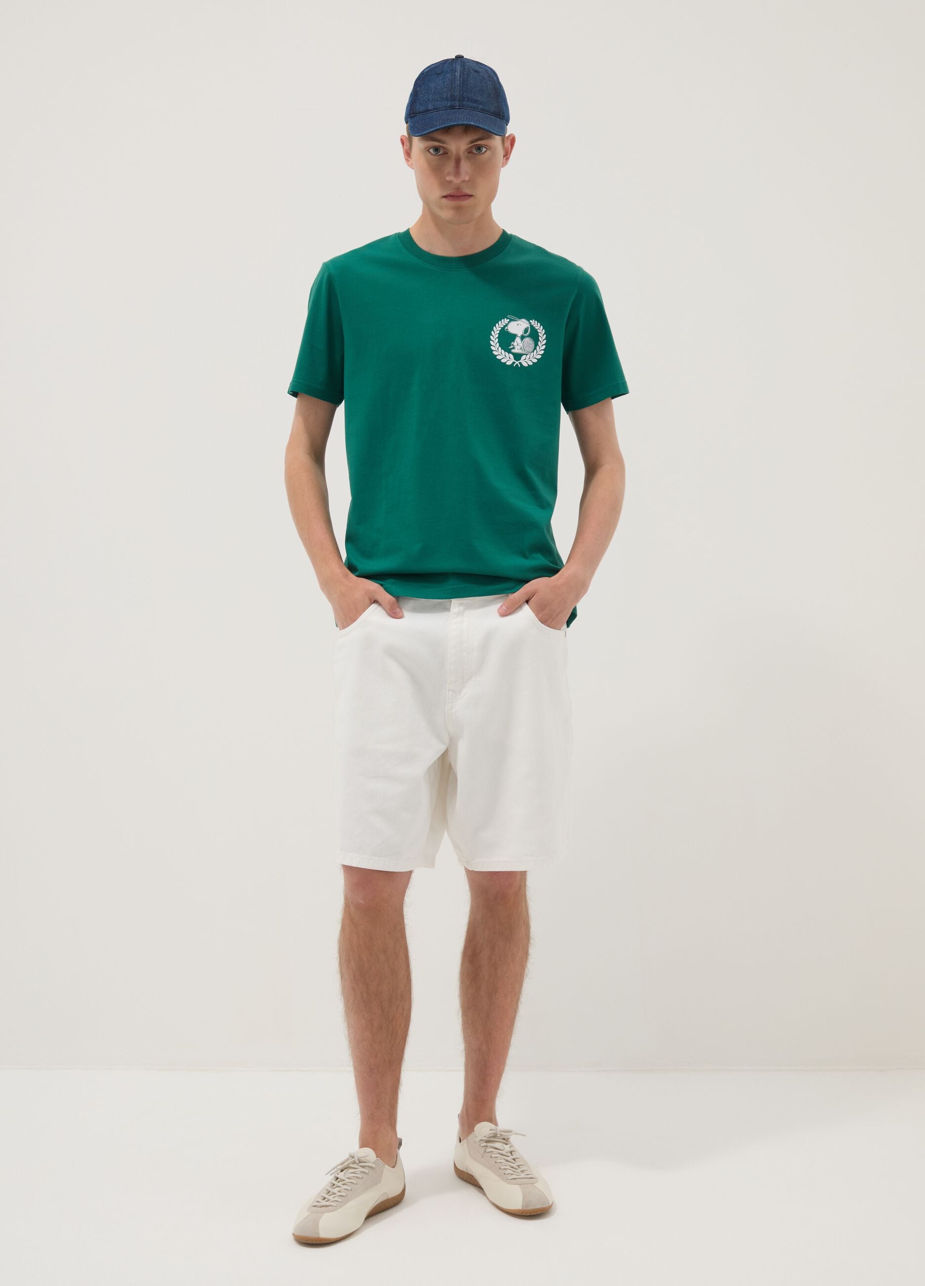 Green short-sleeve pure cotton T-shirt