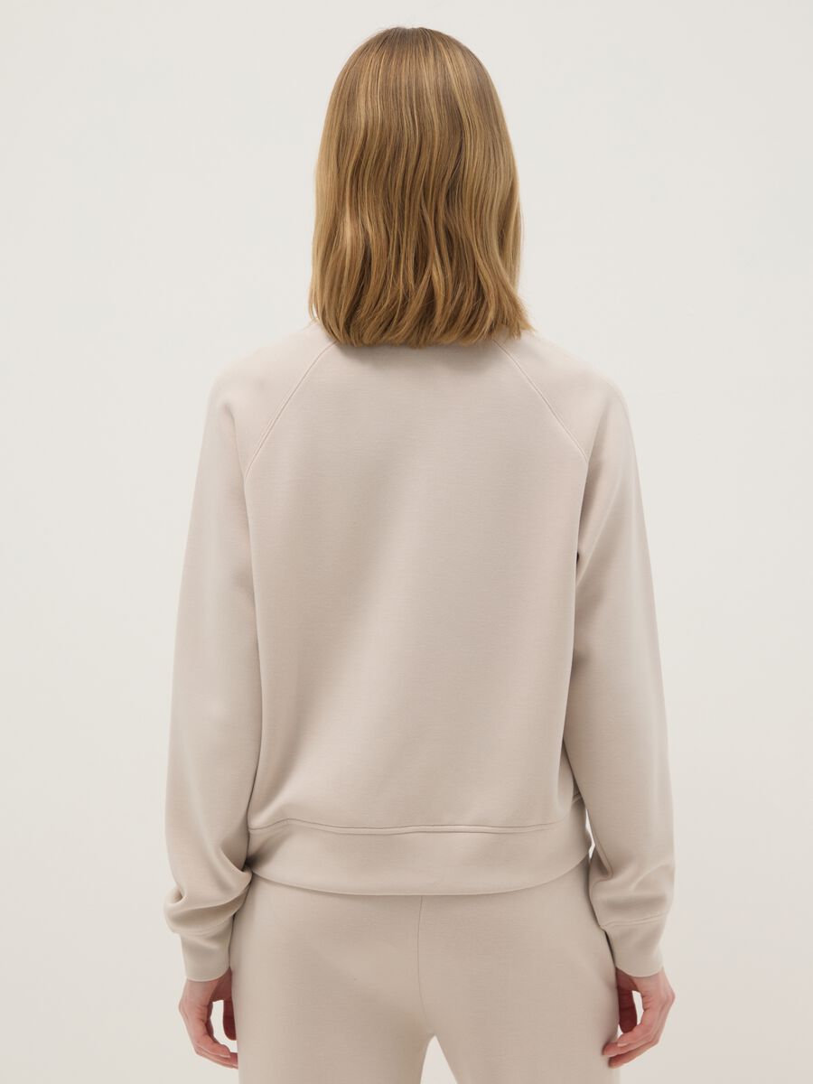Beige regular fit modal blend sweatshirt with half zip_2