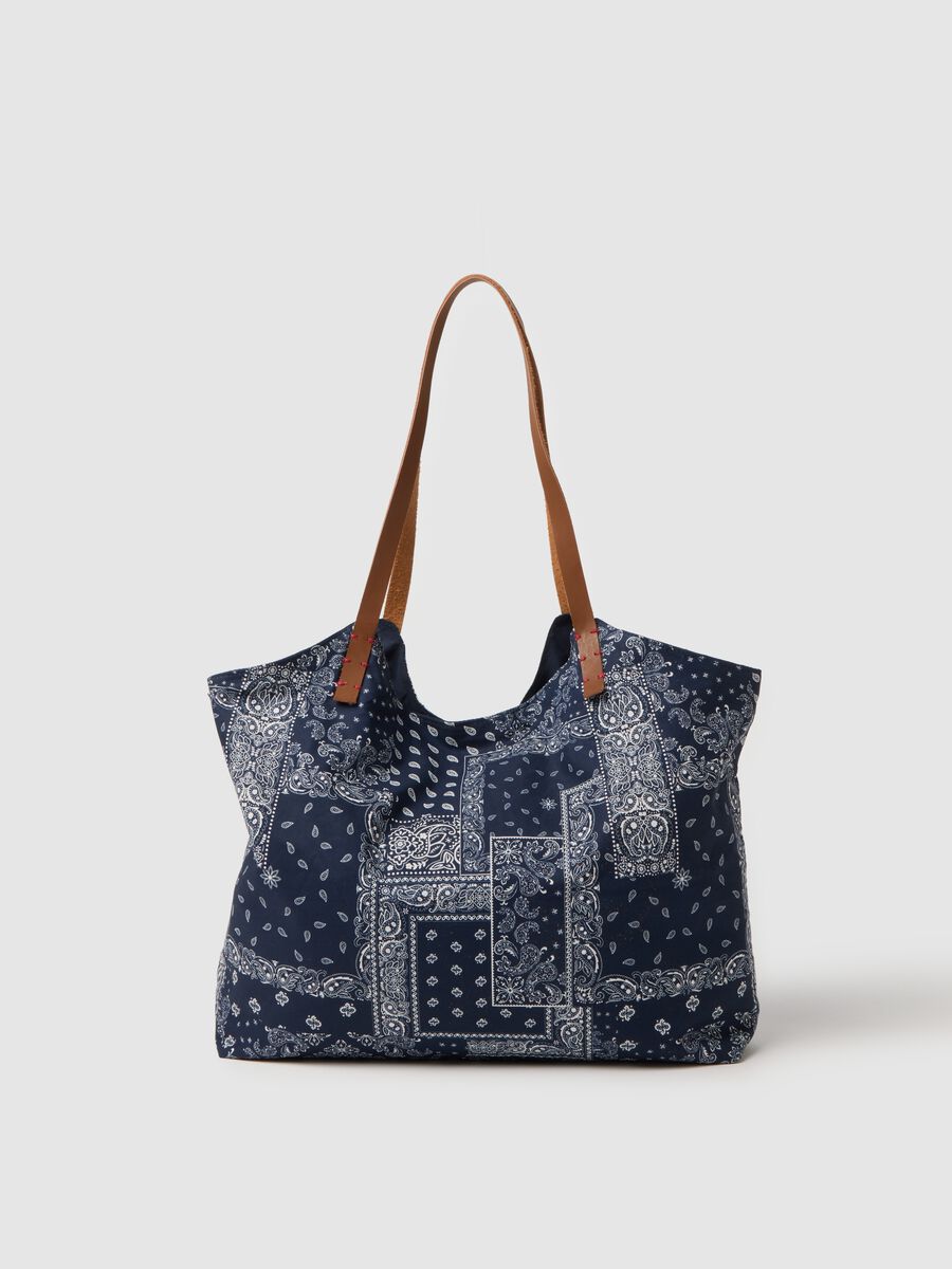 Multicolour pure cotton bag with handles and printed details_0