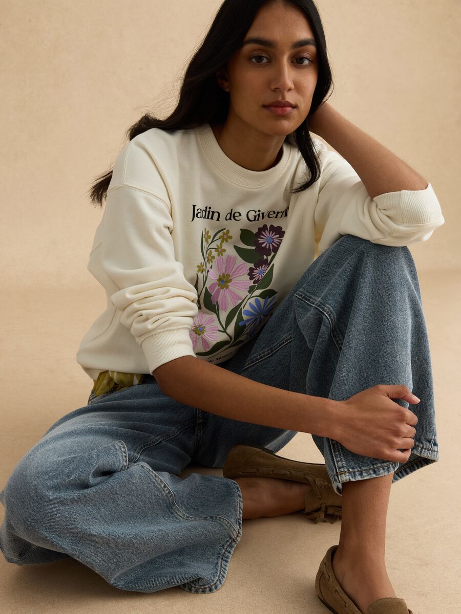 Beige regular fit cotton blend sweatshirt with print_0