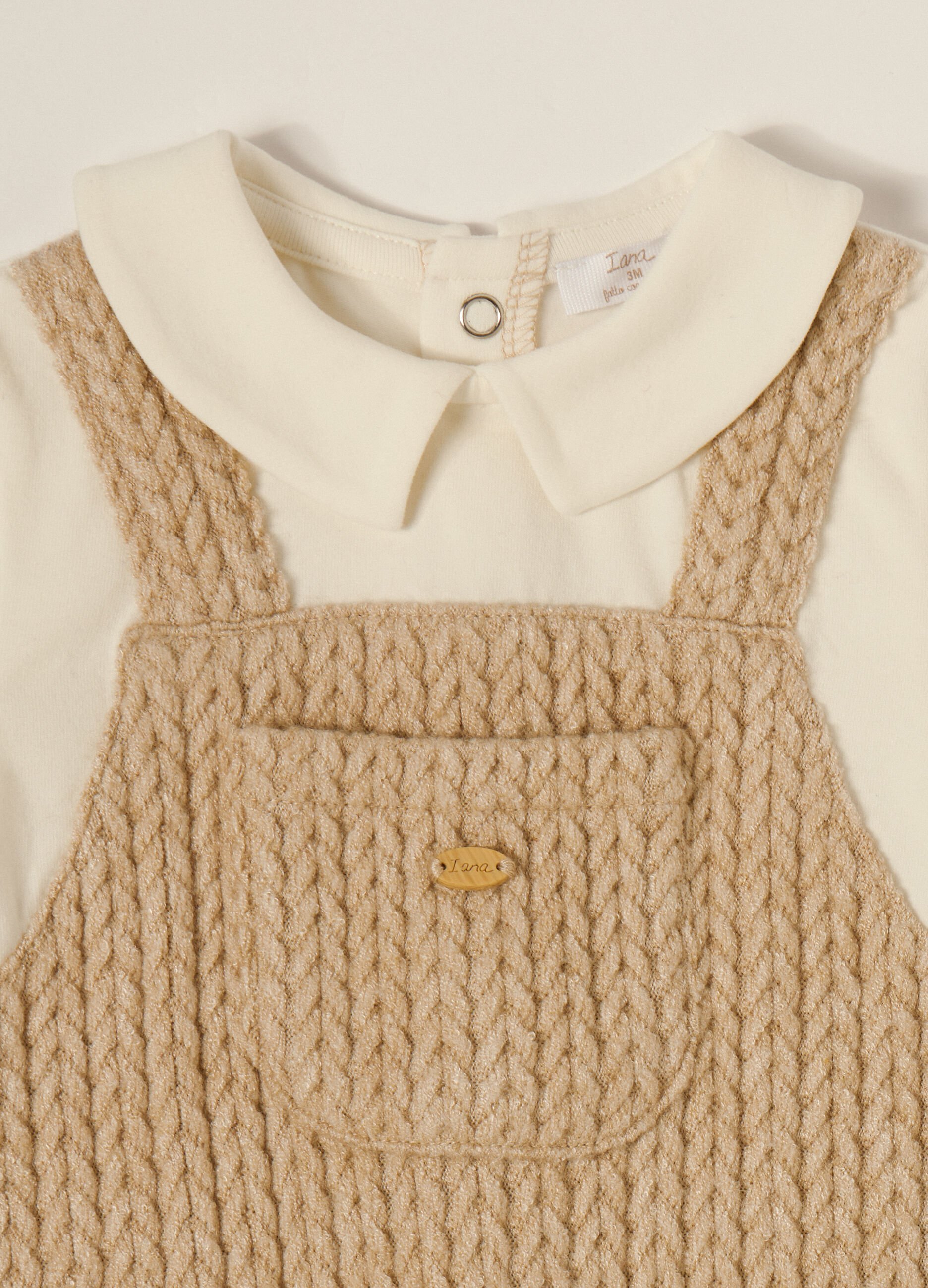 Beige baby romper with classic collar